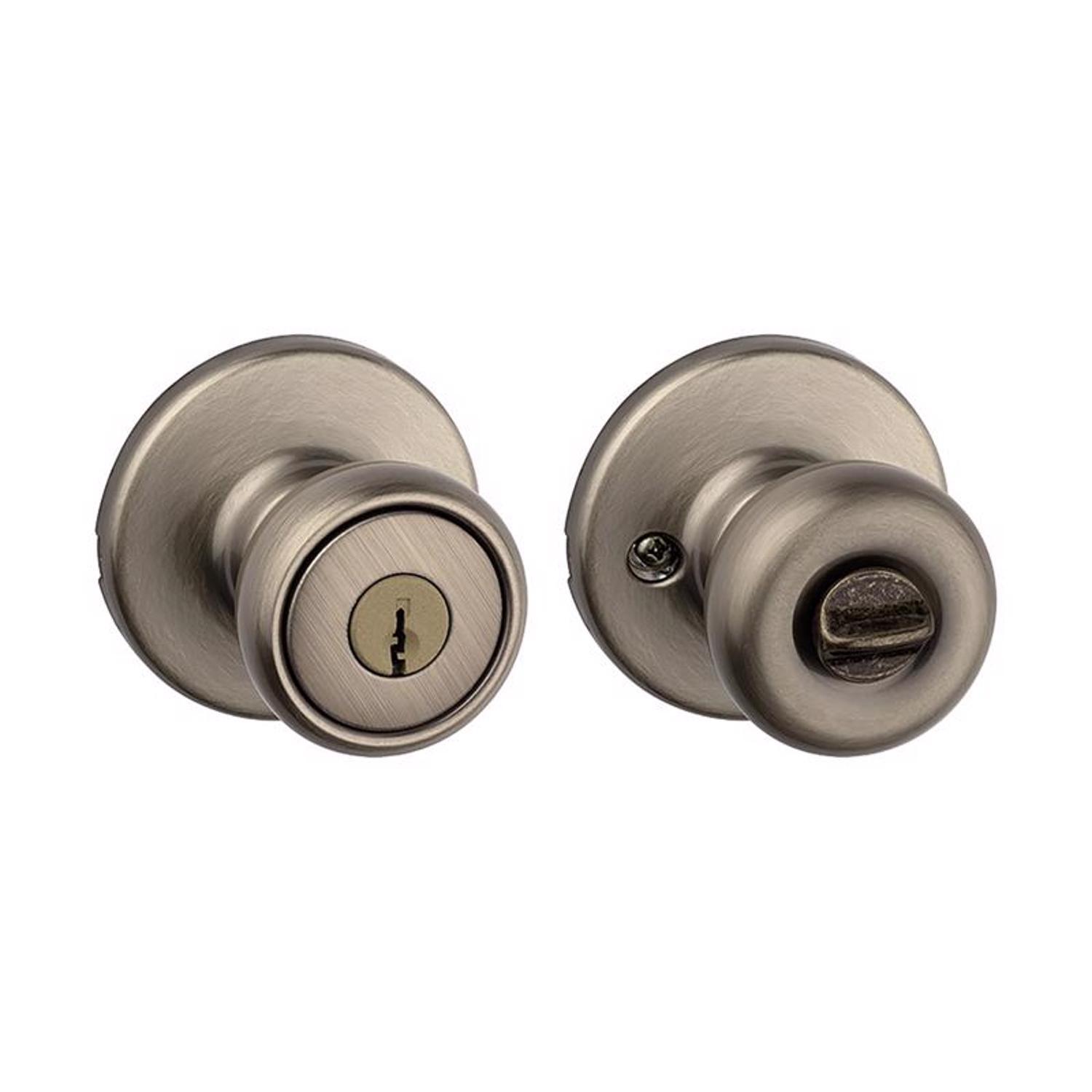 Kwikset Tylo Antique Brass Entry Door Knob 1-3/4 in.