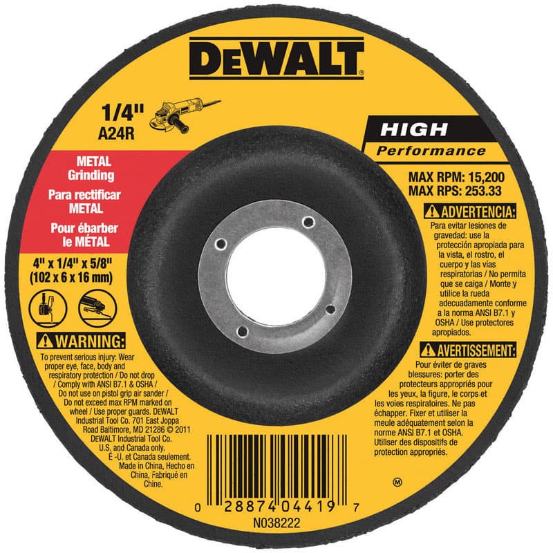 DeWalt 4 in. D X 5/8 in. X 1/4 in. thick Grinding Wheel 1 pc