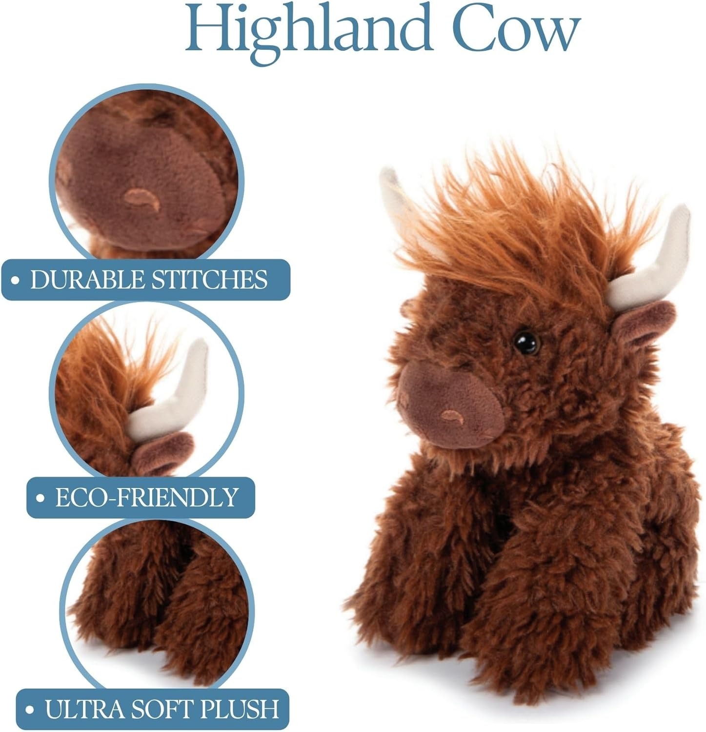 The Petting Zoo Highland Cow Plushie Stuffed Animal 9 in.