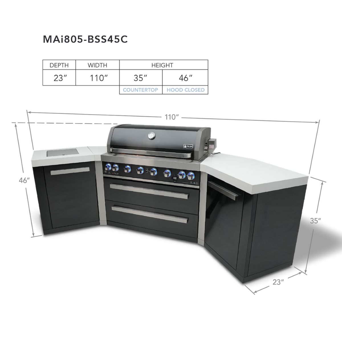 Mont Alpi 805 Black Stainless Steel Island with 45-degree corners