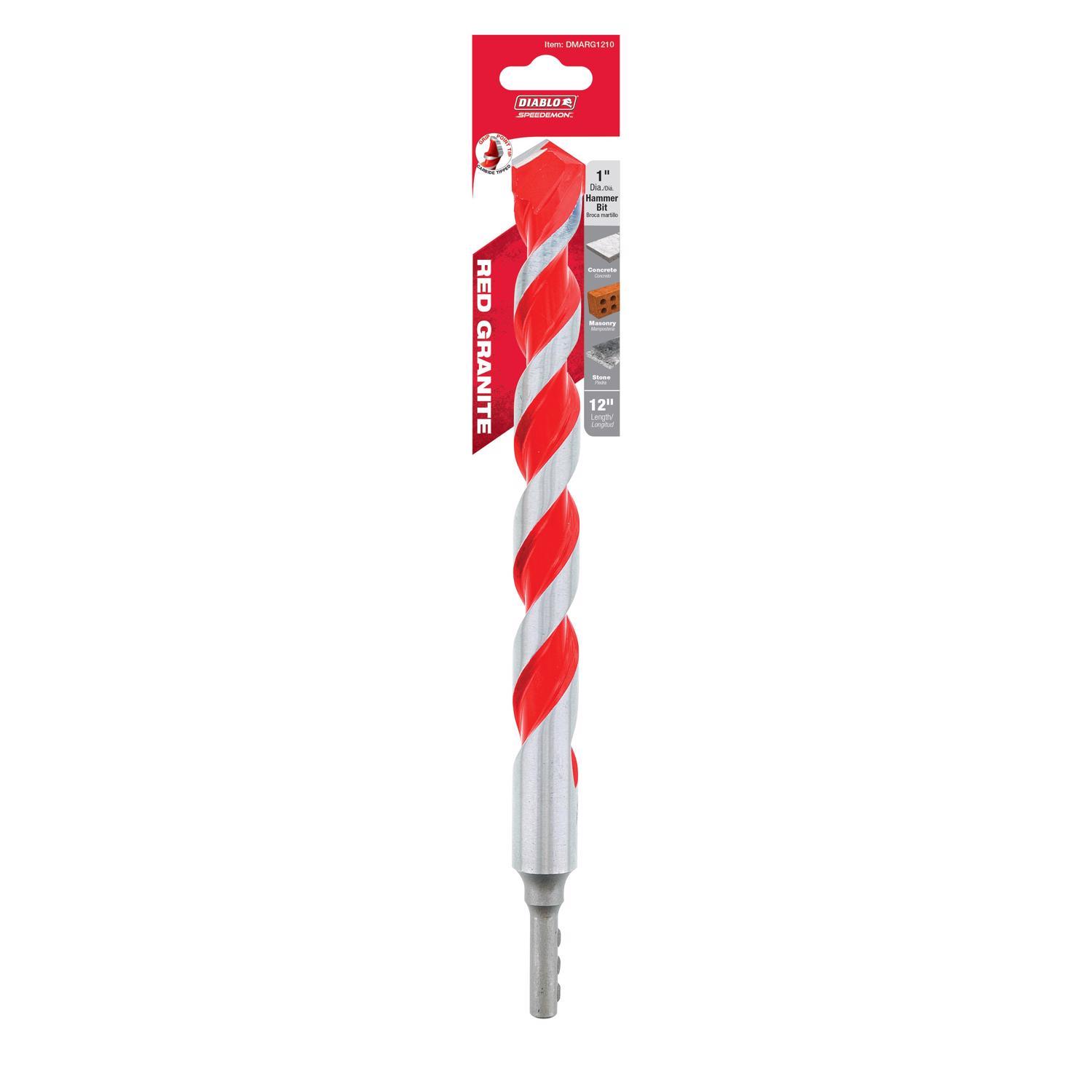 Diablo SPEEDemon 1 in. X 12 in. L Carbide Tipped Red Granite Hammer Drill Bit Round Shank 1 pk