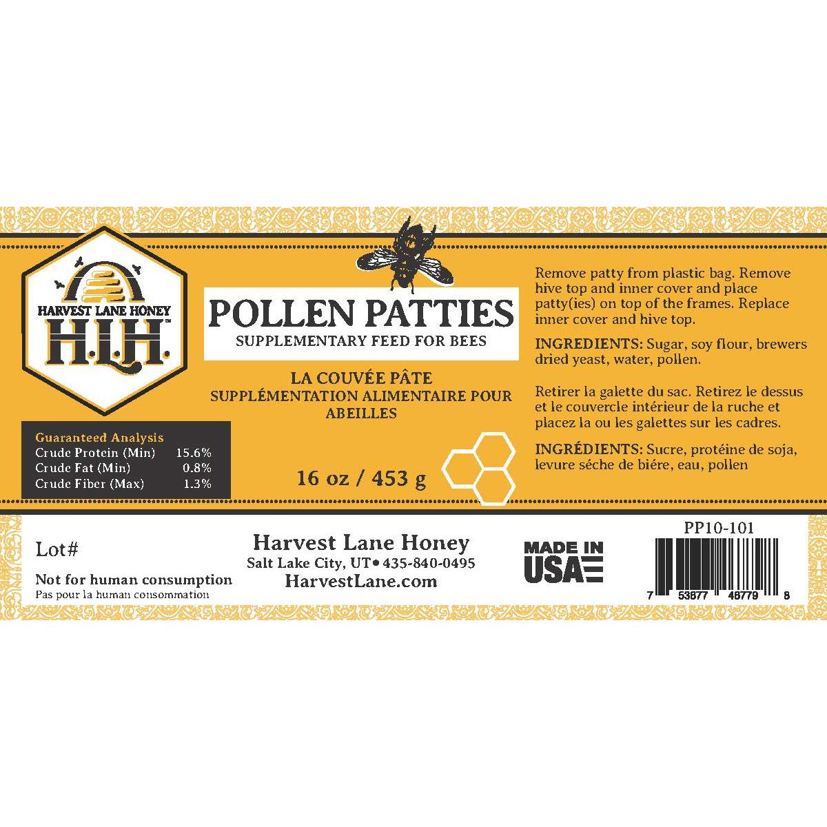 Harvest Lane Honey 1 lb. Pollen Patties - 4% Pollen