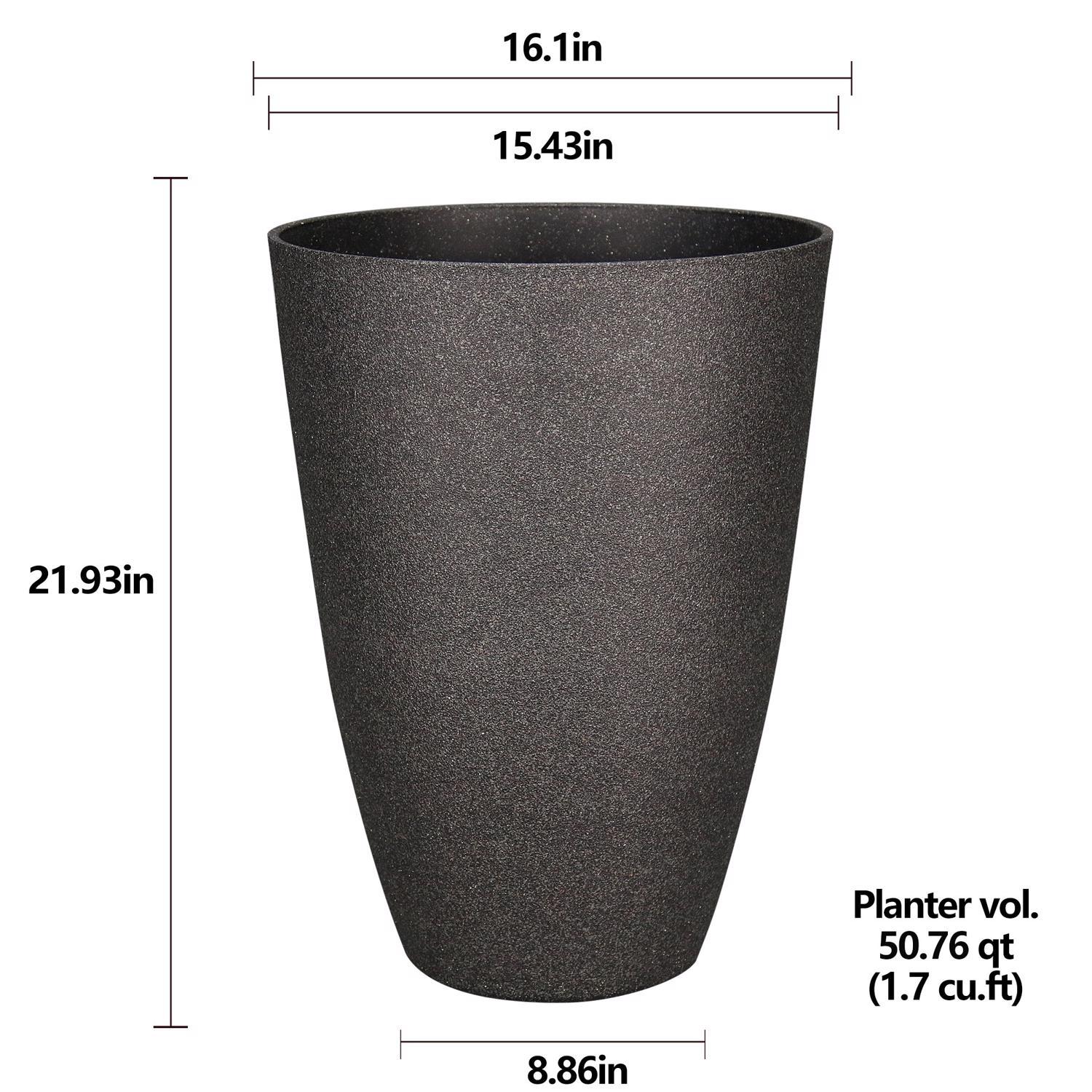 L&G 21.9 in. H X 16 in. D Polyresin Speckle Tall Planter Charcoal