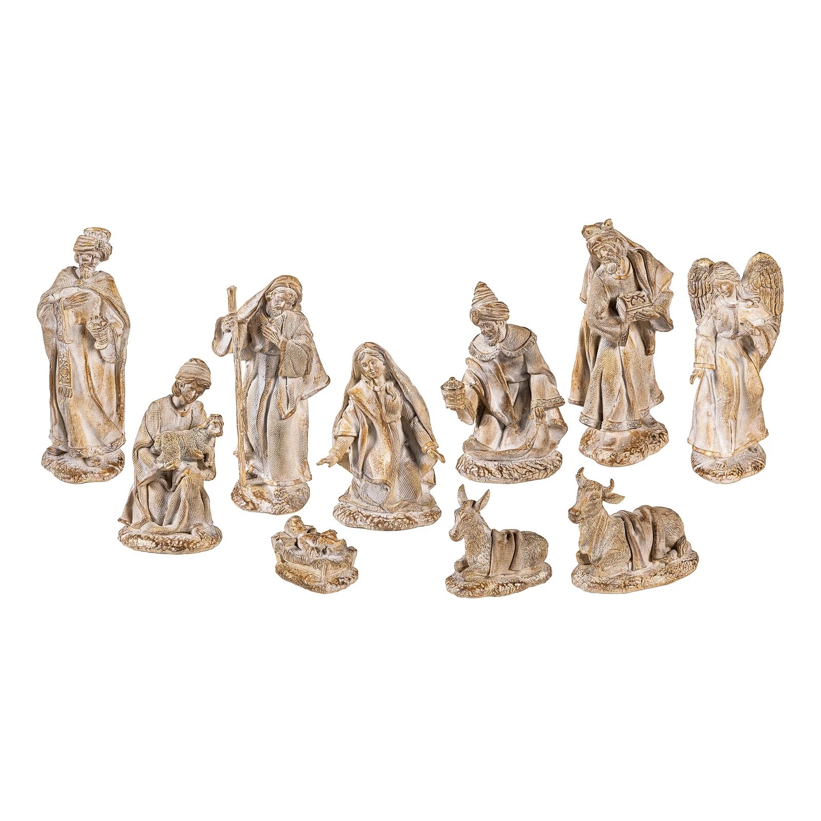 Astoria Grand Nativity Garden Statue, Resin Statue, Gilded Nativity, 9 in. H, Set of 10