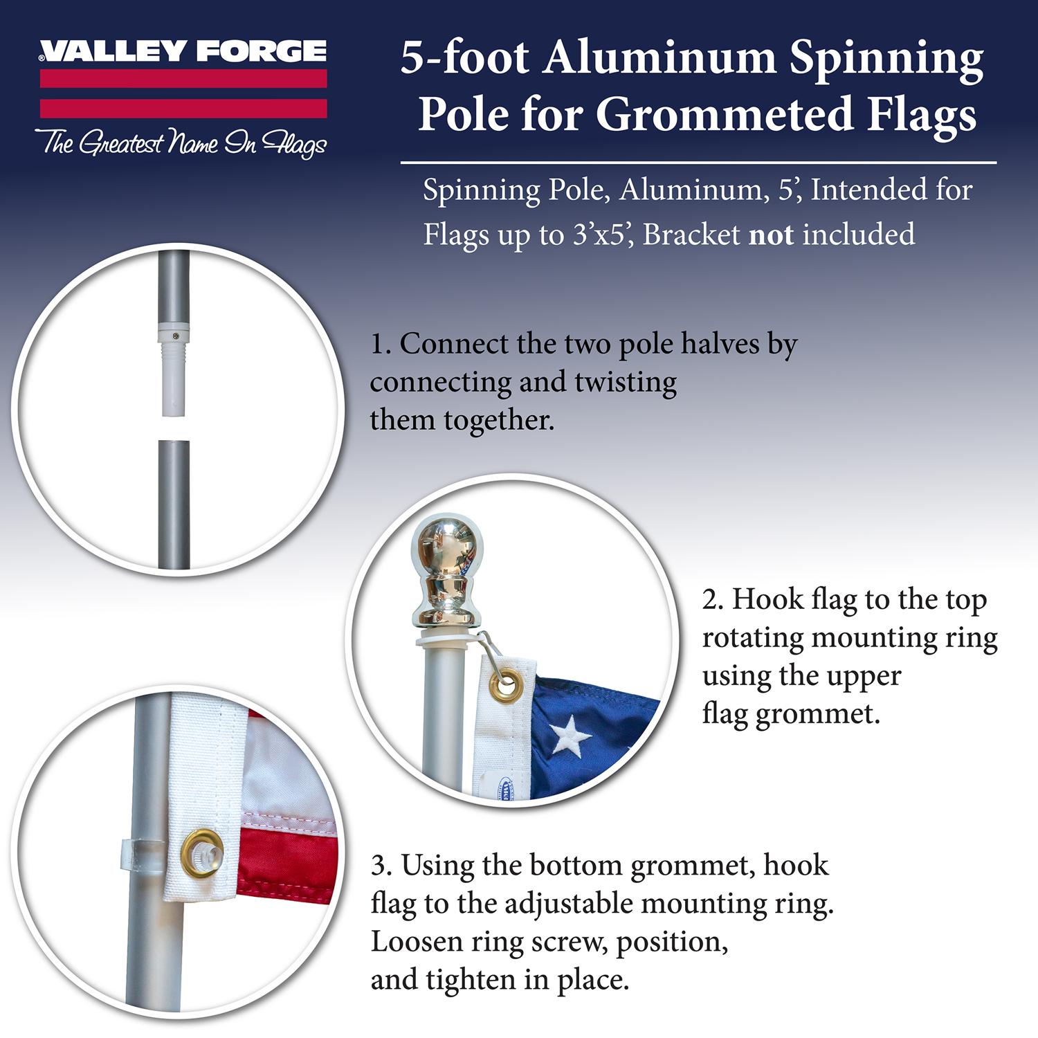 Valley Forge 60 in. L Aluminum Flag Pole Brushed