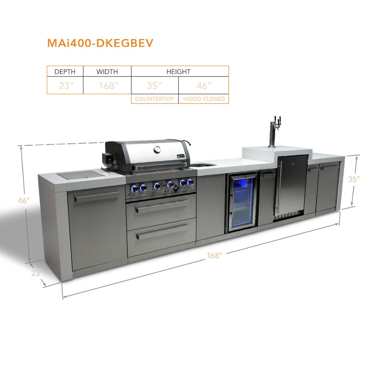 Mont Alpi 4-burner Deluxe Island with Kegerator and Beverage Center