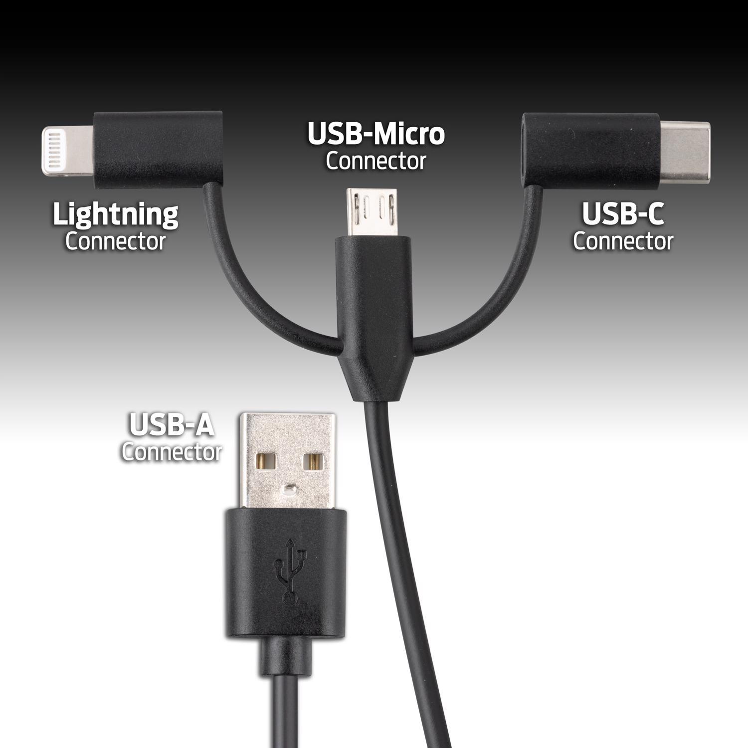Monster Just Hook It Up Lightning to USB and Micro to USB Charge and Sync Cable Assortment 3 ft. Bla