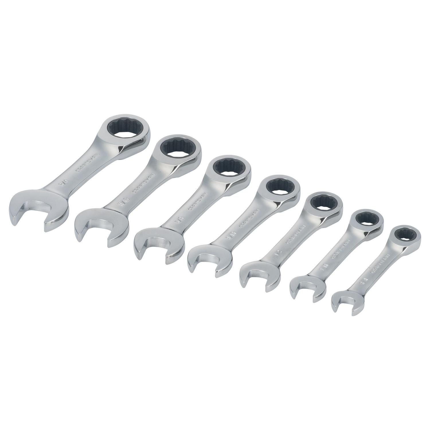 CRAFTSMAN SAE Stubby Ratcheting Combination Wrench Set 7 pc