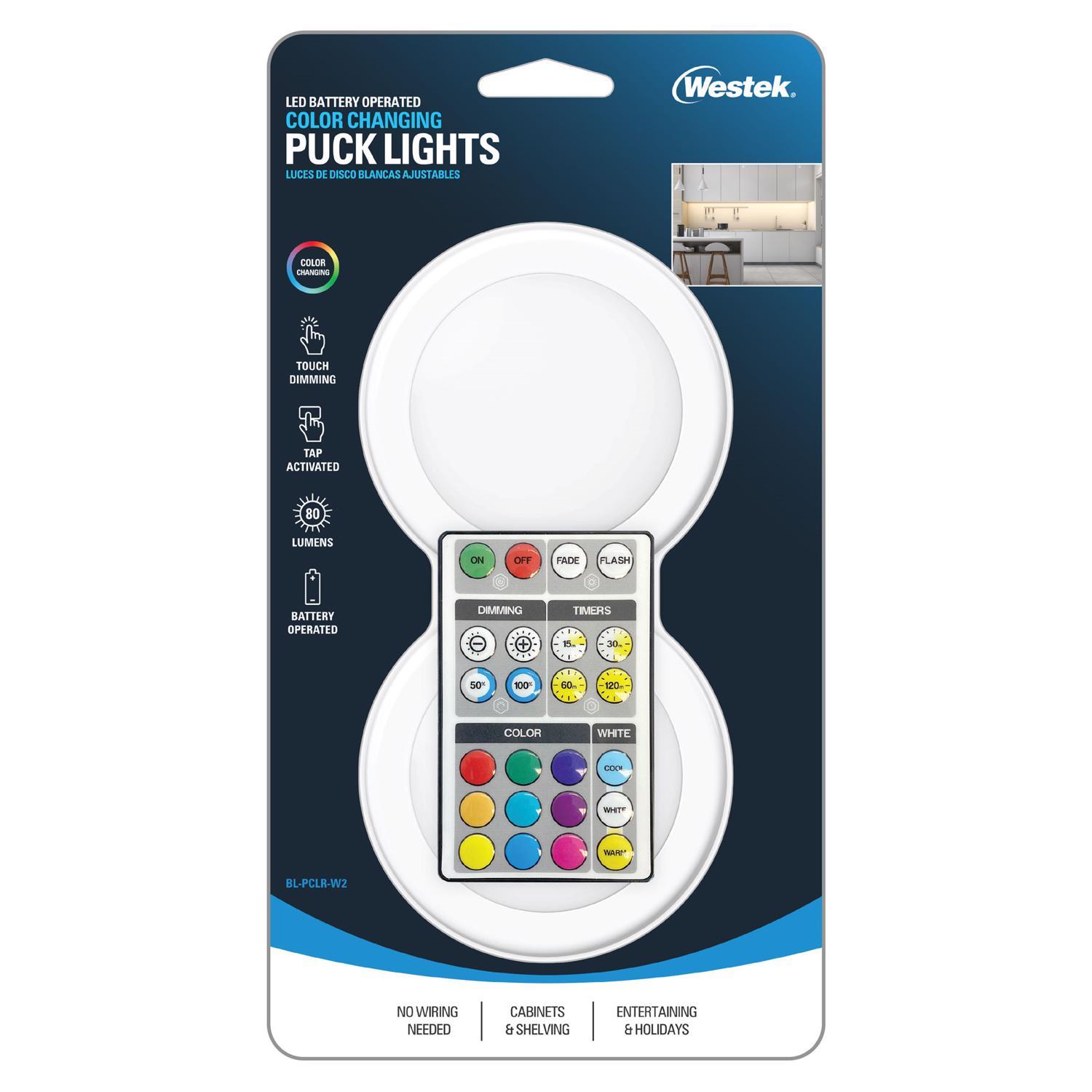 Westek White Battery Powered Led Puck Light With Remote 2 Pack