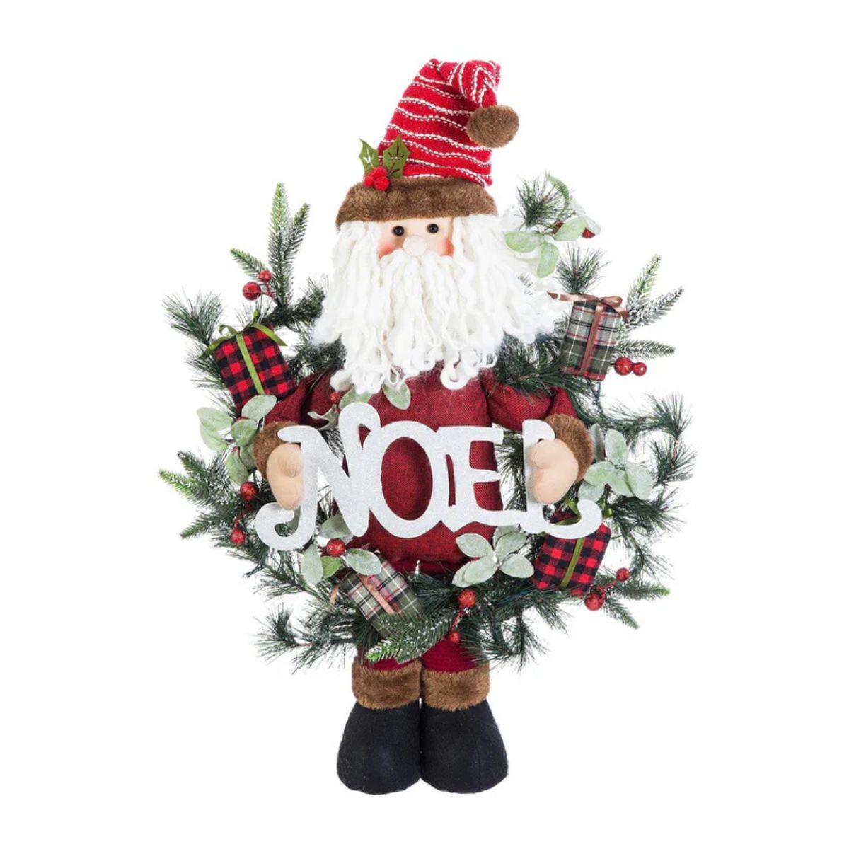 Evergreen 18 in. Noel Santa and Snowman Standing Plush LED Decor