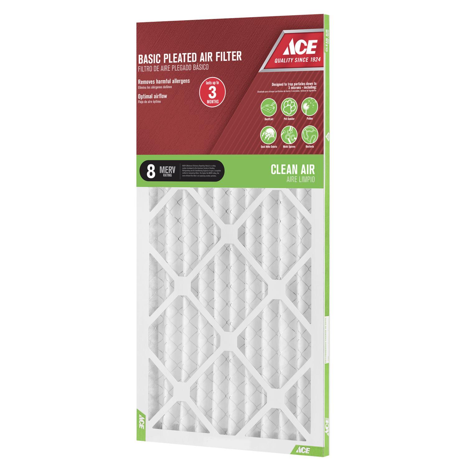 Ace 12 in. W X 24 in. H X 1 in. D Synthetic 8 MERV Pleated Air Filter 1 pk