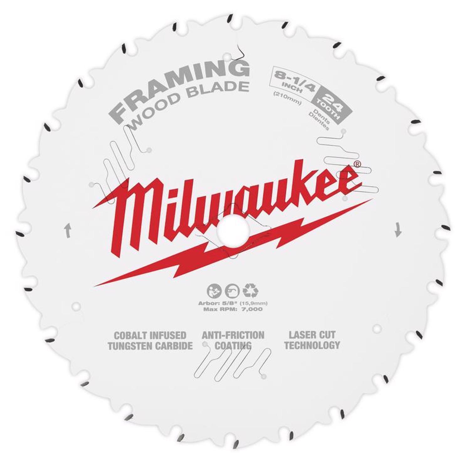Milwaukee 8-1/4 in. D X 5/8 in. Tungsten Carbide Circular Saw Blade 24 teeth 1 pk