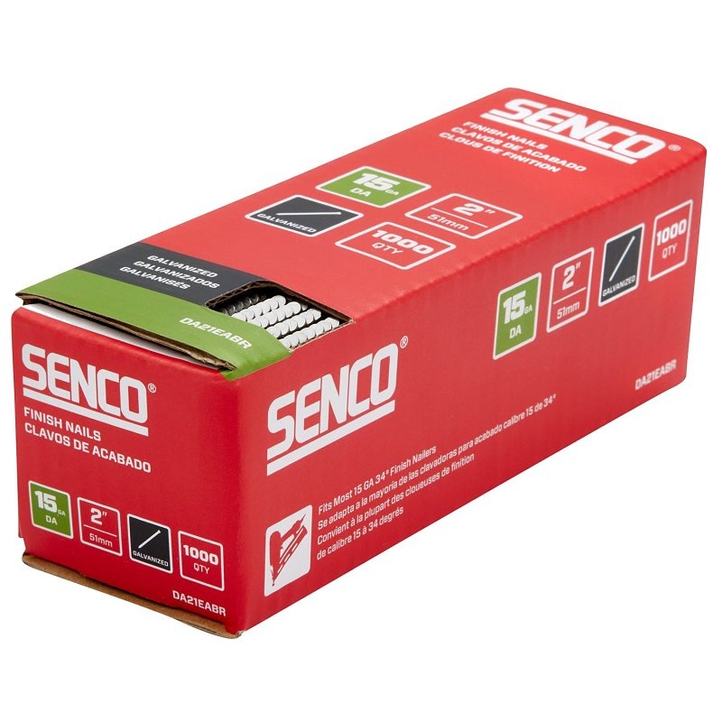 Senco Finish Nail Strip, 2 in. L, 15 ga., Galvanized/Sencote, Brad Head