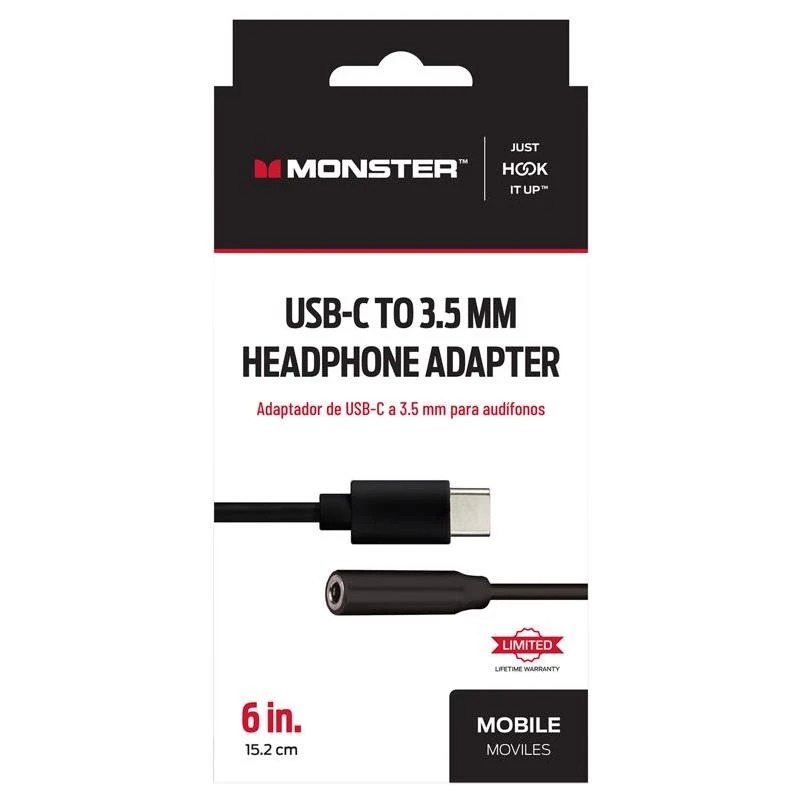 Monster Just Hook It Up Usb-c To 3.5 Mm Audio Jack Cable 6 In. Black