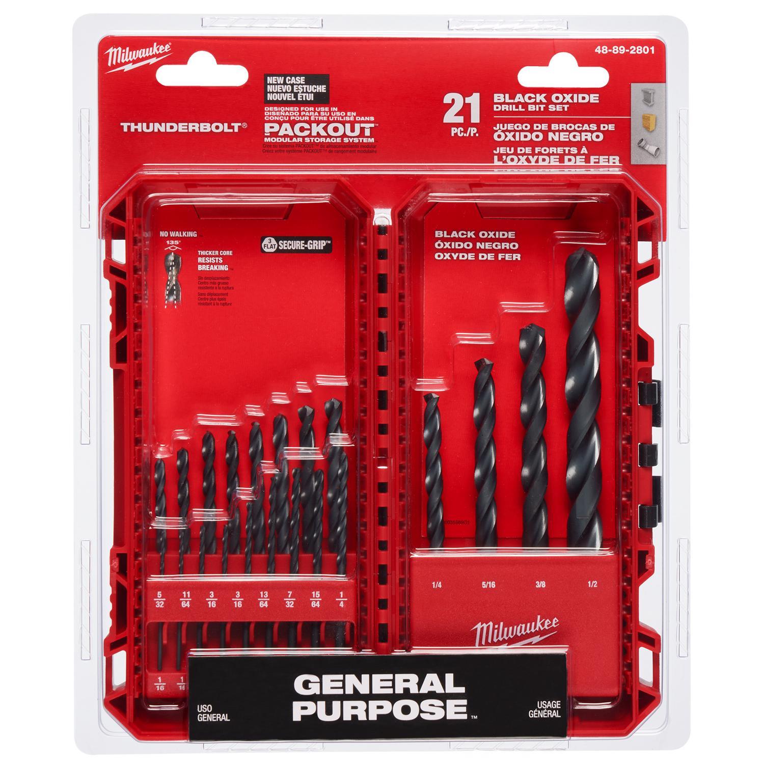 Milwaukee Thunderbolt Black Oxide Drill Bit Set 3-Flat Shank 15 pc