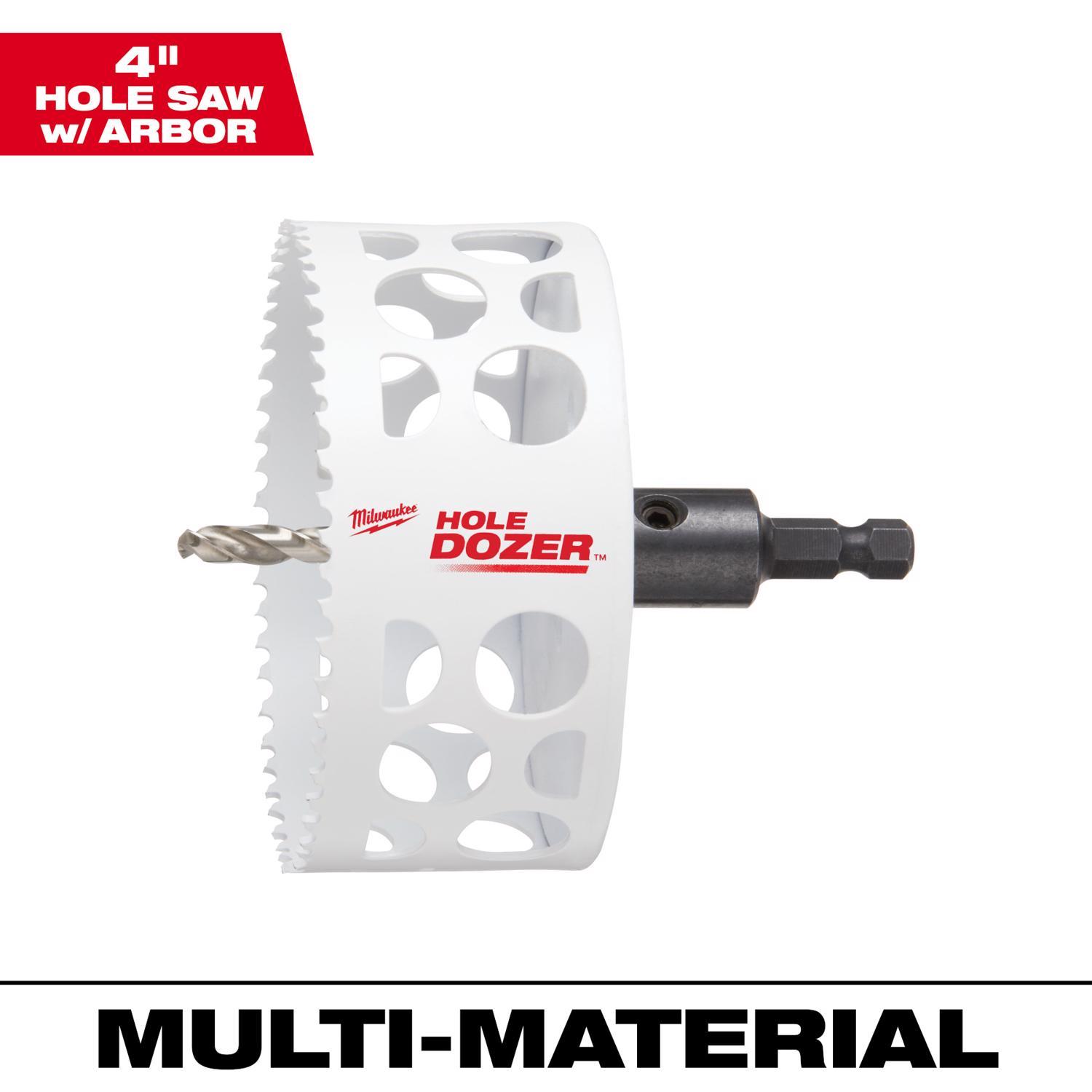 Milwaukee Hole Dozer 4 in. Bi-Metal 2 in. L X 3/8 in. D Hole Saw with Arbor and Pilot Bit Arbor Incl