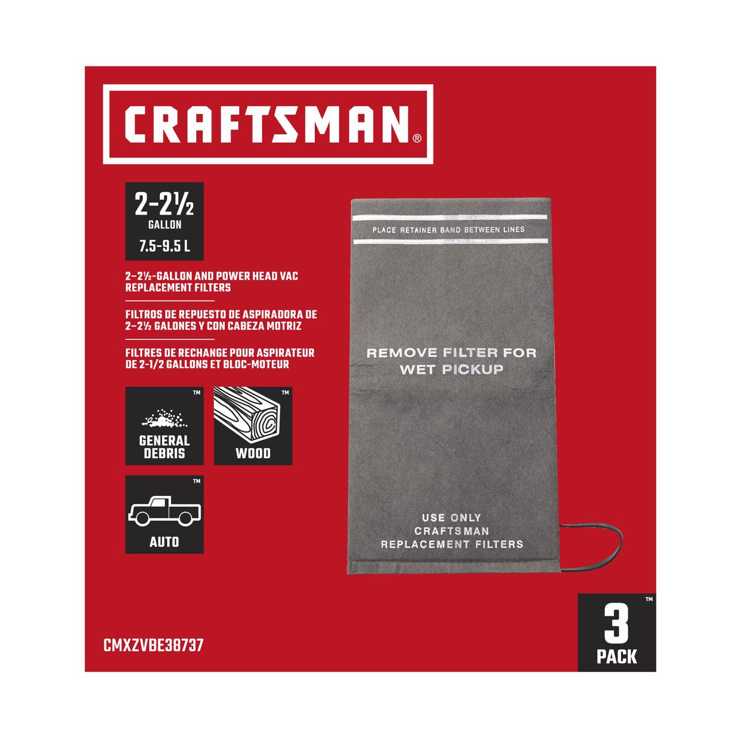 Craftsman Wet/Dry Vac Filter Bag 2.5 gal 3 pc