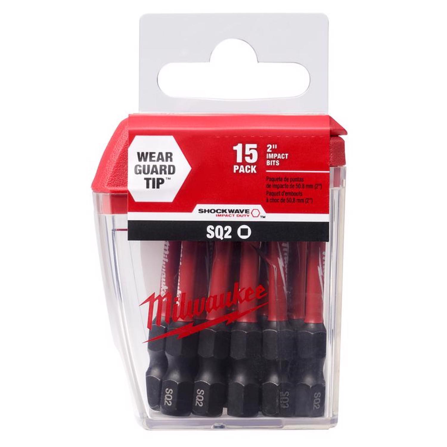 Milwaukee Shockwave Square Recess #2 X 2 in. L Impact Power Bit Steel 15 pc