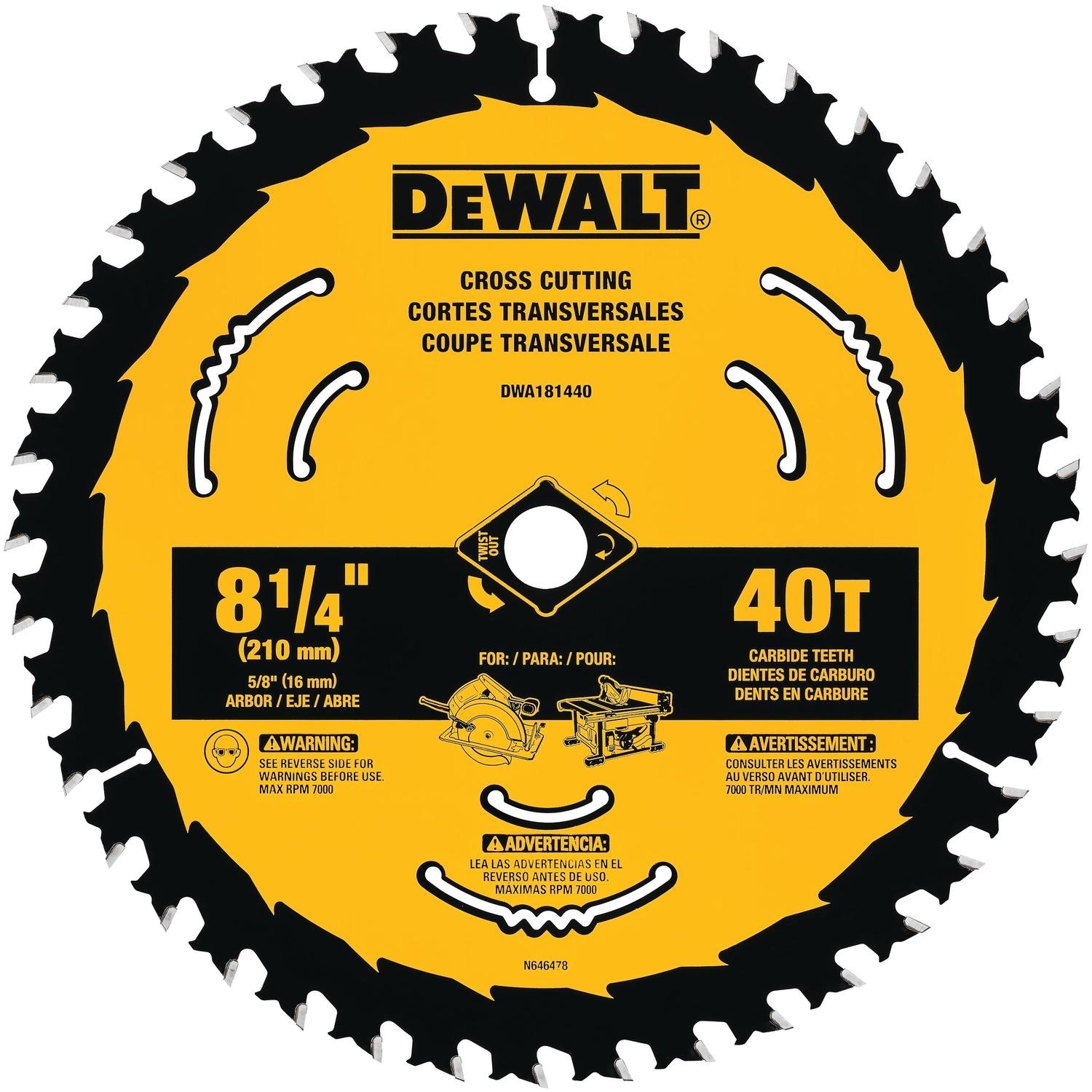 DeWalt 8-1/4 in. D X 5/8 in. Tungsten Carbide Circular Saw Blade 40 teeth 1 pk