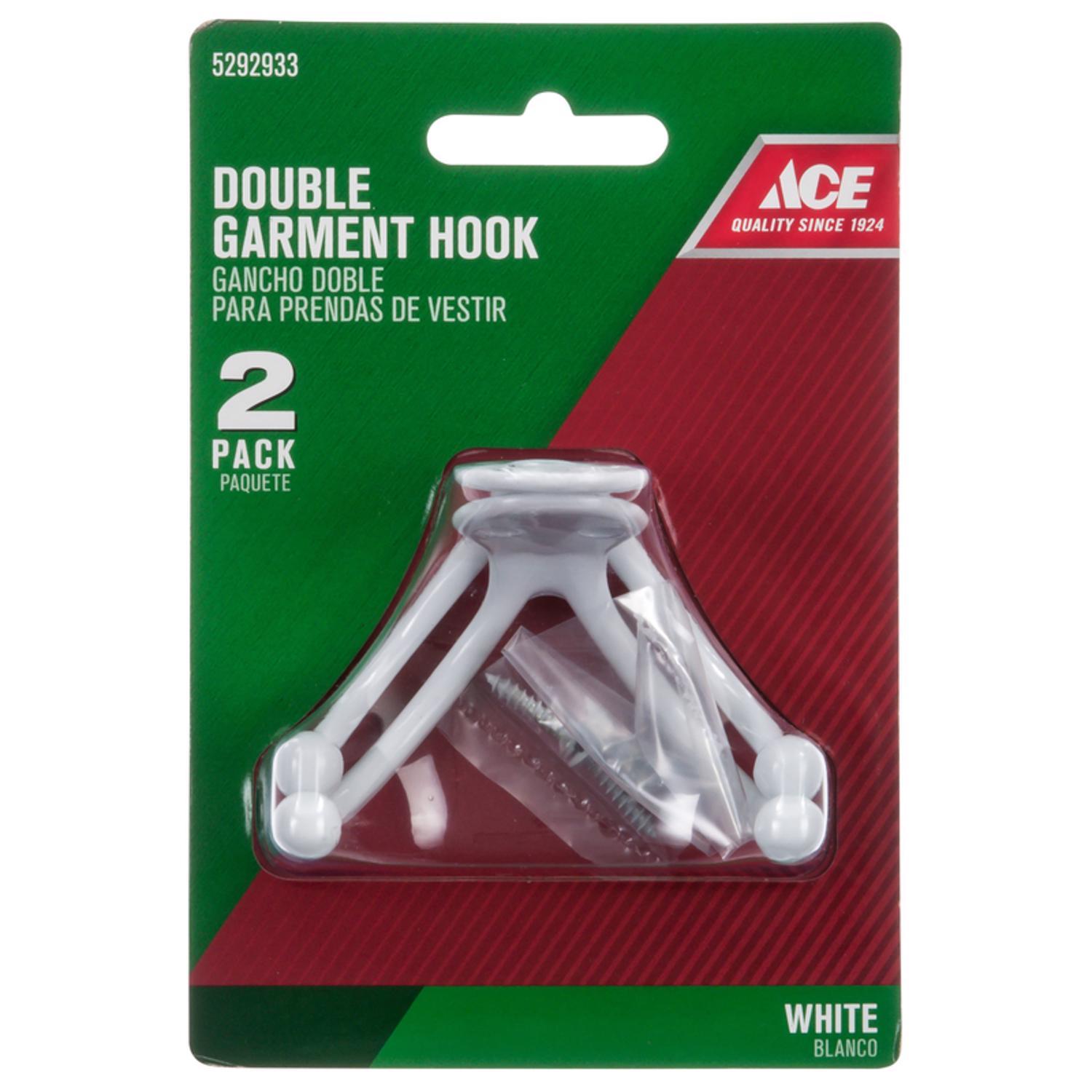Ace 1-3/4 in. L Painted White Metal Small Double Garment Hook 2 pk