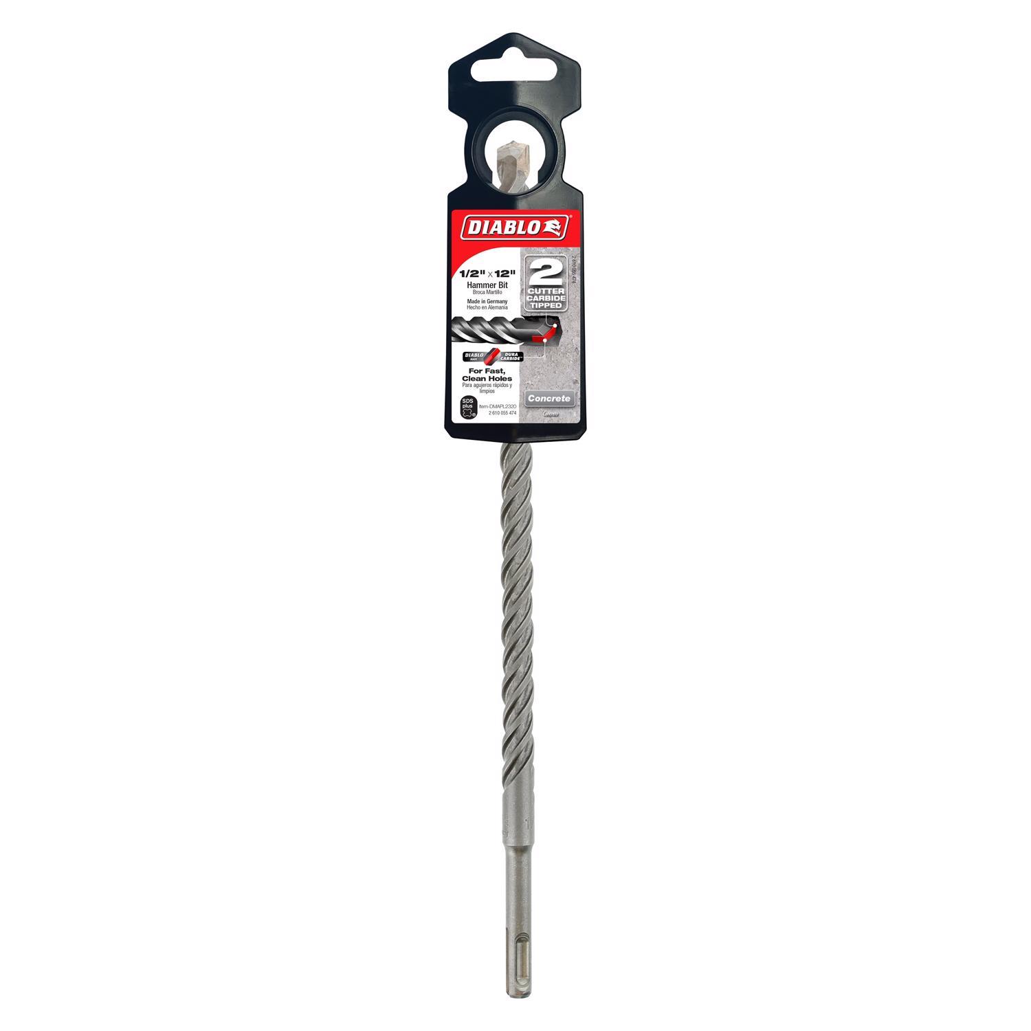 Diablo 1/2 in. X 12 in. L Carbide Tipped 2-Cutter Hammer Drill Bit SDS-Plus Shank 1 pk