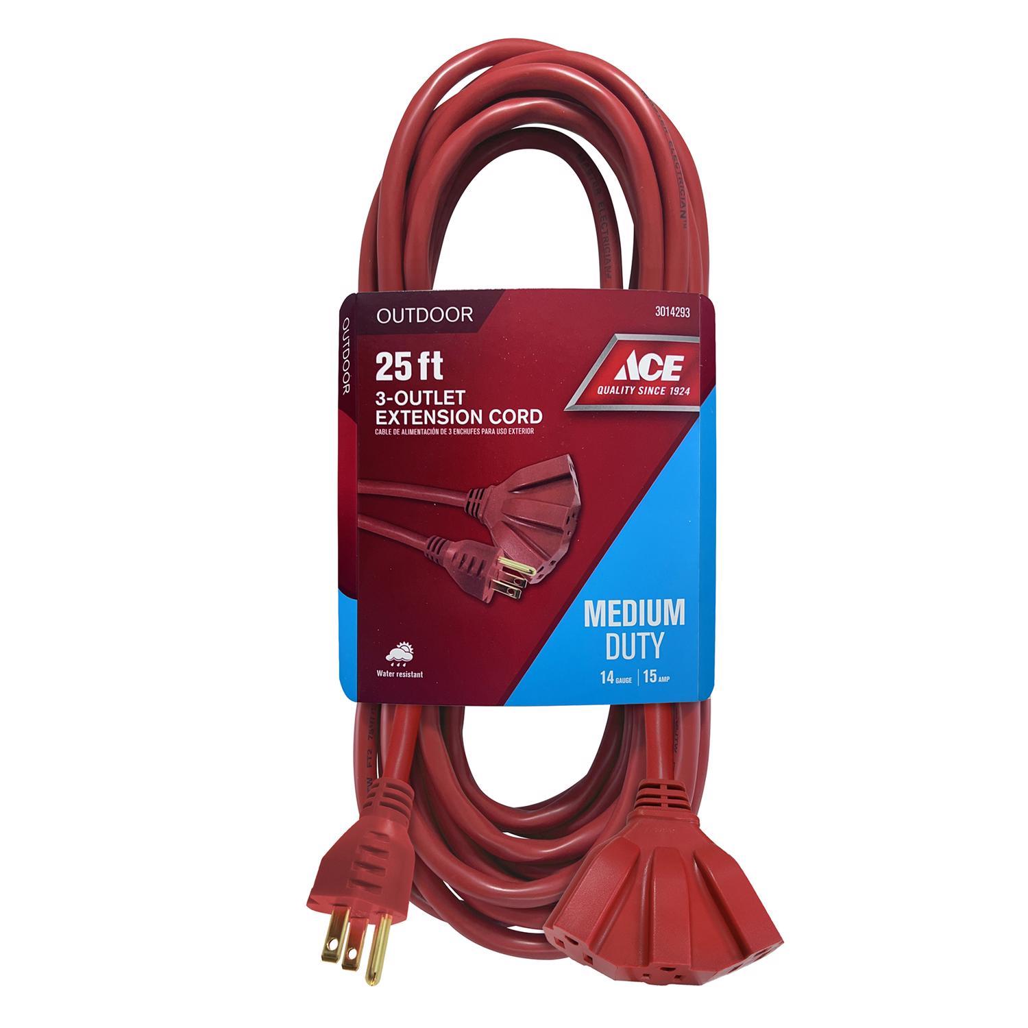 Ace Indoor or Outdoor 25 ft. L Red Triple Outlet Cord 14/3 SJTW