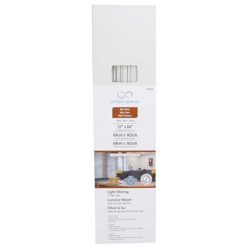 Simple Spaces FWMB-9 Blind, 64 in L, 27 in W, Faux Wood, White