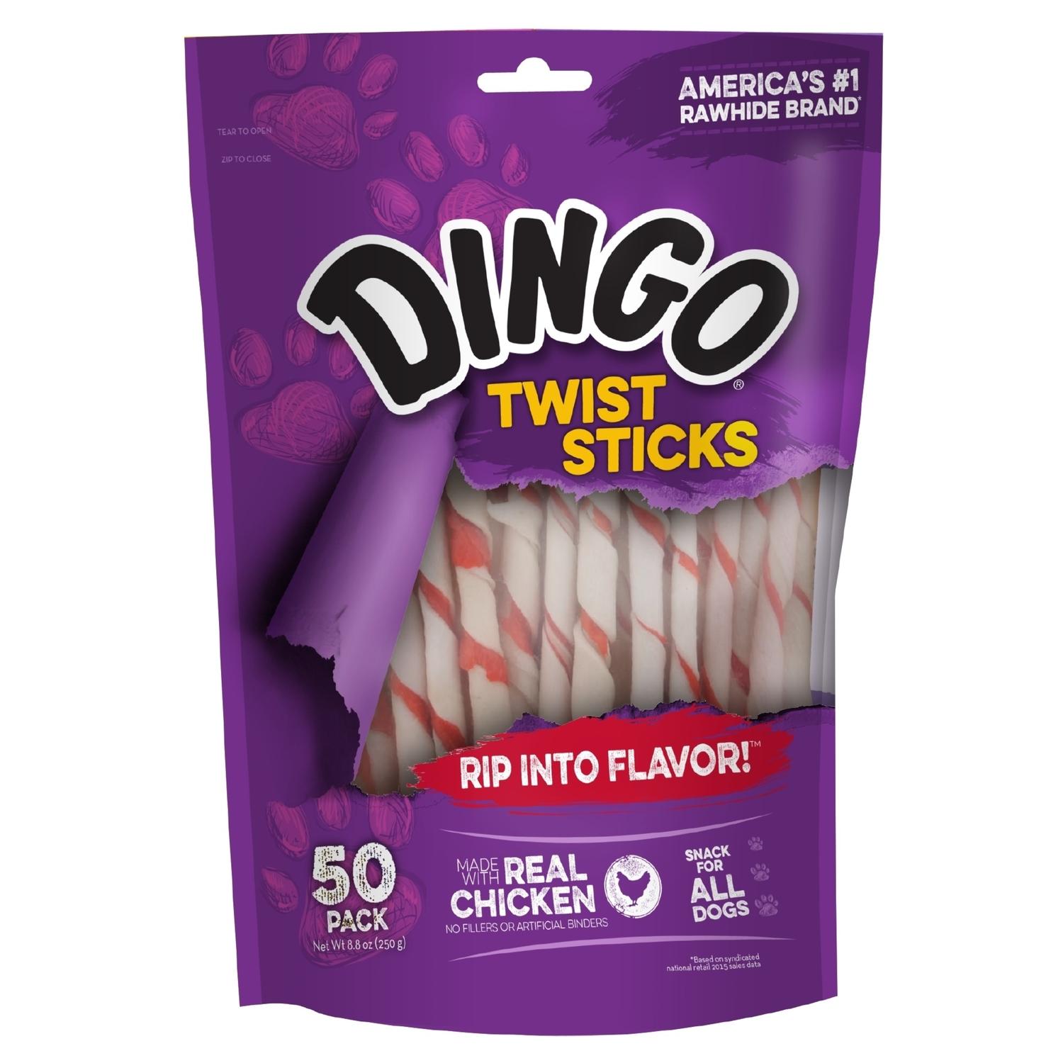 Dingo All Size Dogs Adult Rawhide Twists Chicken 50 pk