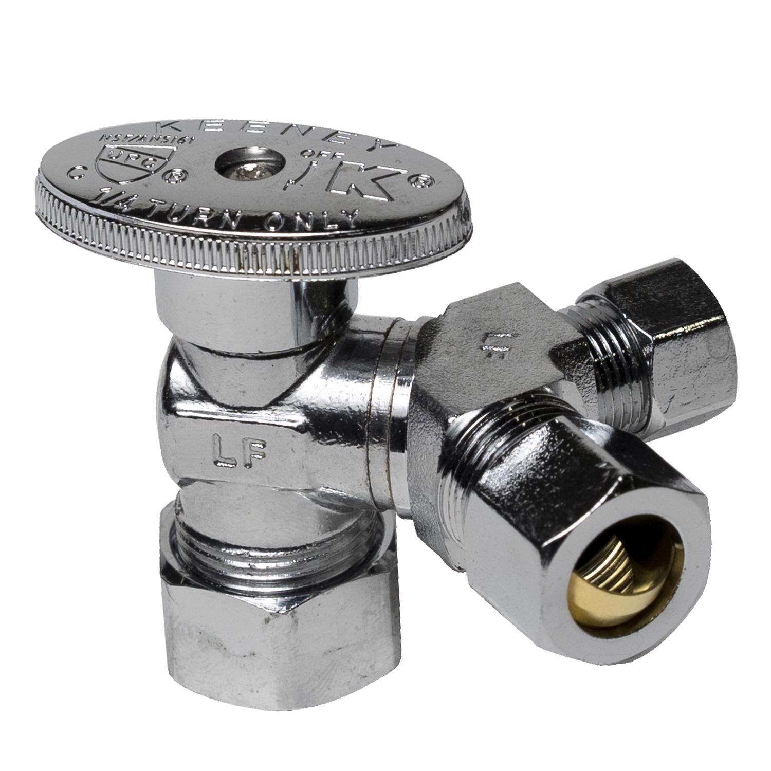 Ace 5/8 in. FPT T X 1/2 in. S Brass Dual Shut-Off Valve