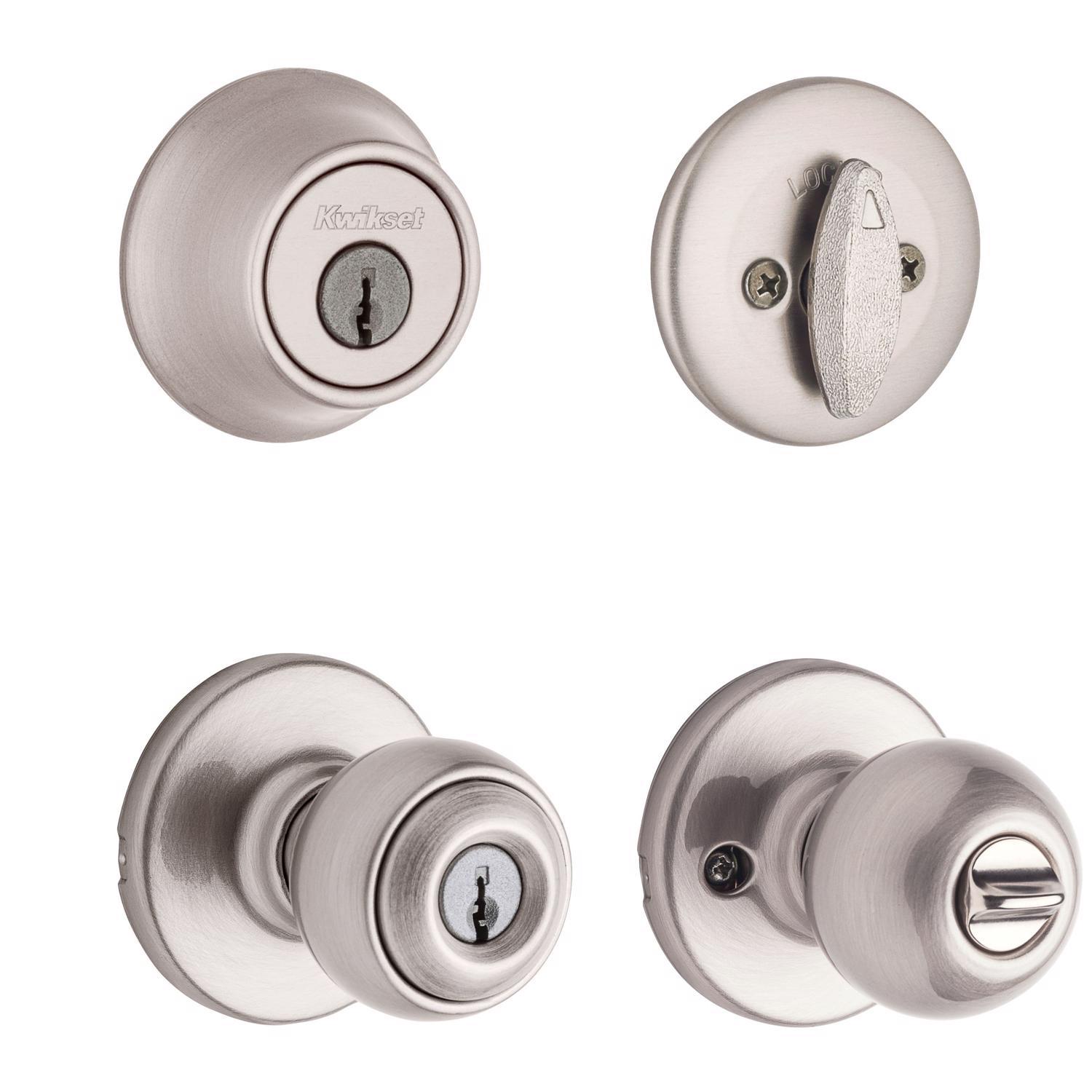 Kwikset Polo Satin Nickel Deadbolt and Entry Door Knob 1-3/4 in.