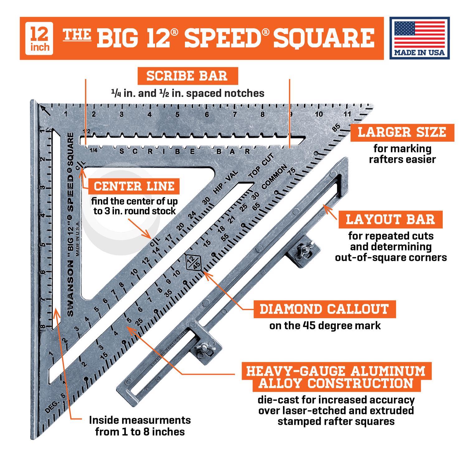 Swanson Speedlite 12 in. L X 1 in. H Aluminum Speed Square
