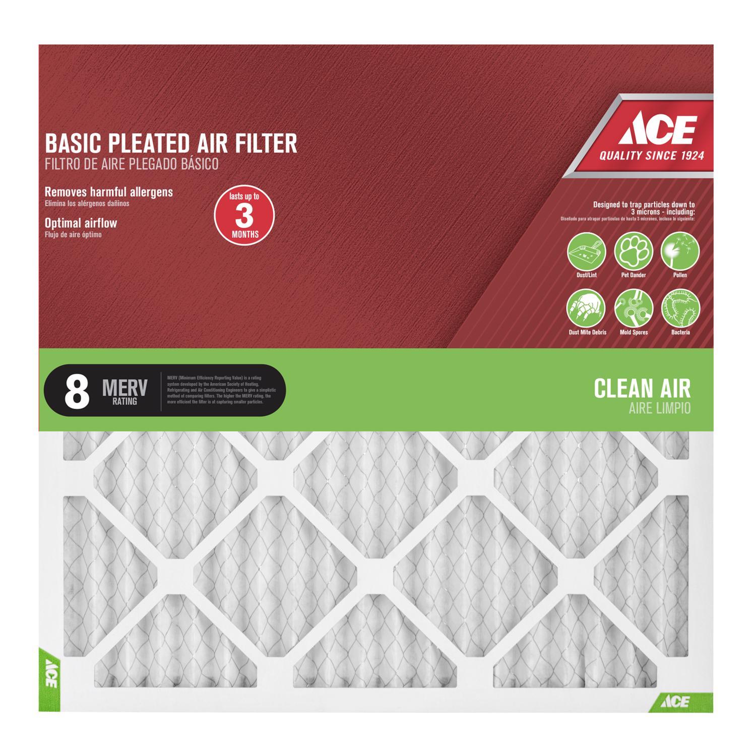 Ace 25 in. W X 25 in. H X 1 in. D Synthetic 8 MERV Pleated Air Filter 1 pk