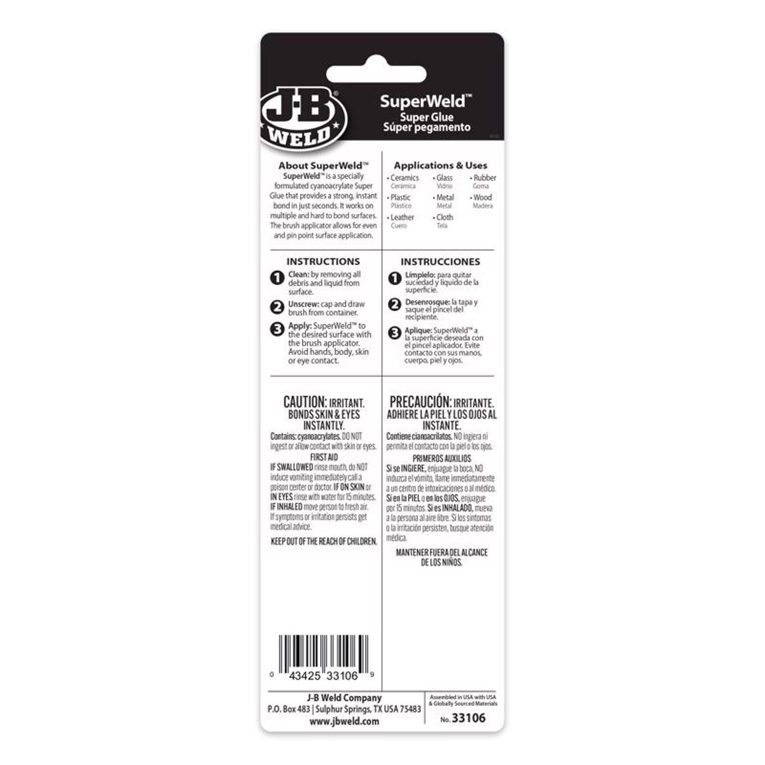 J-B Weld SuperWeld High Strength Glue Clear Super Glue Brush On 0.2 gm