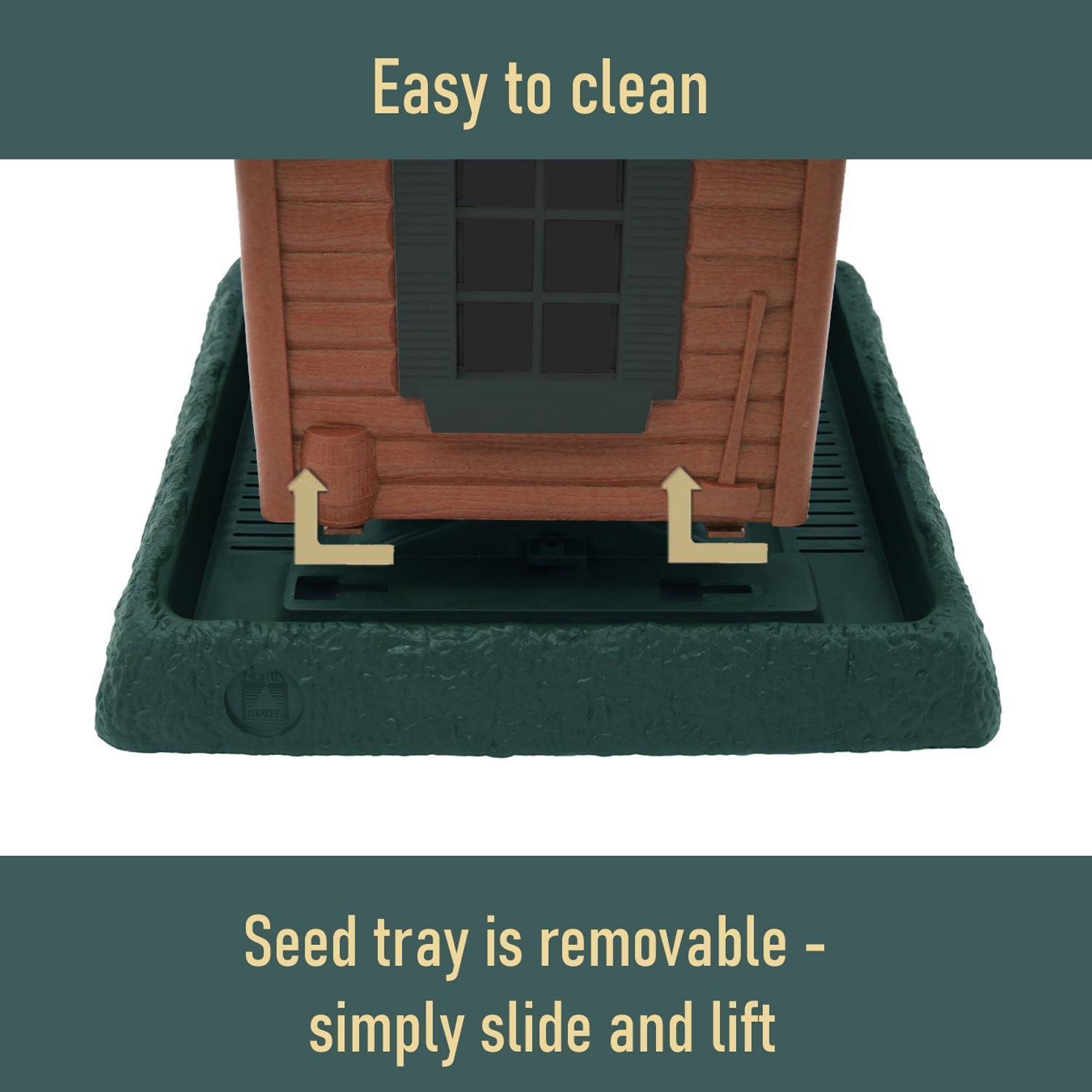 North States Log Cabin Wild Bird 1 lb Plastic Hopper Bird Feeder 4 ports