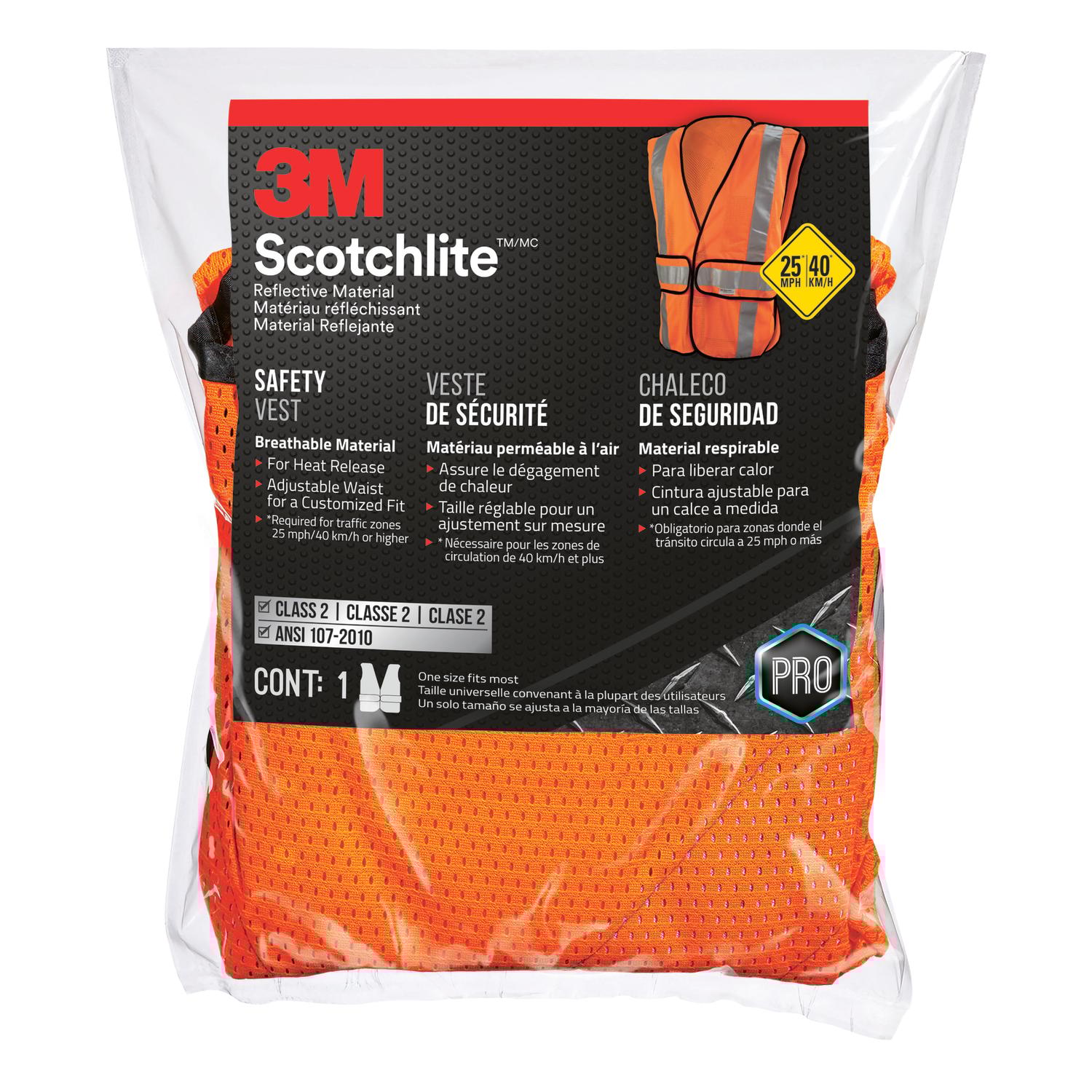 3M Scotchlite Reflective Safety Vest with Reflective Stripe Orange One Size Fits Most