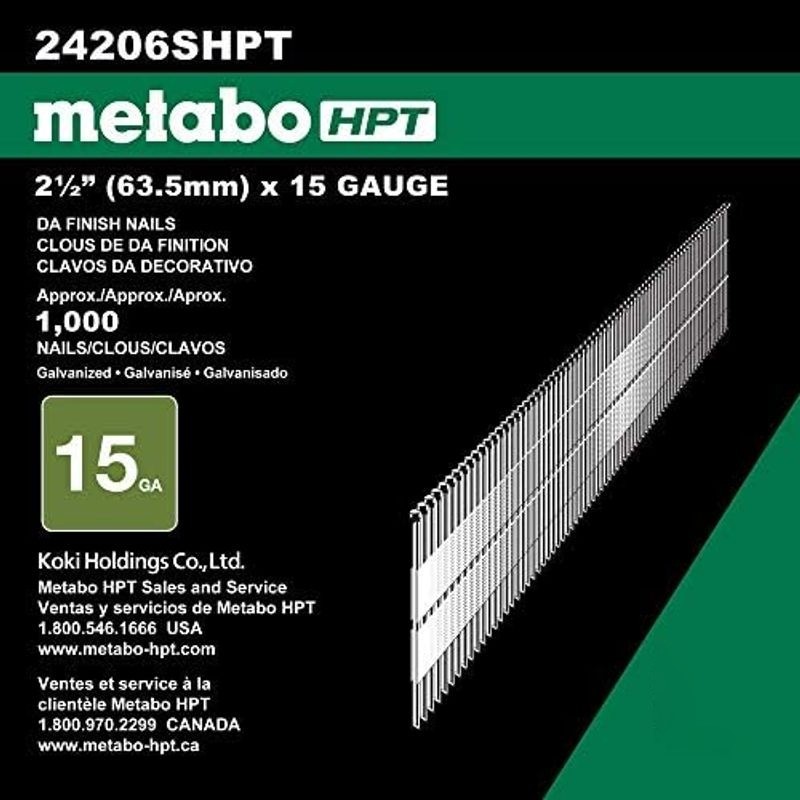 Metabo HPT Finish Nails, 2-1/2in. x 15 Gauge,Angled, Electro Galvanized, 1000 Count