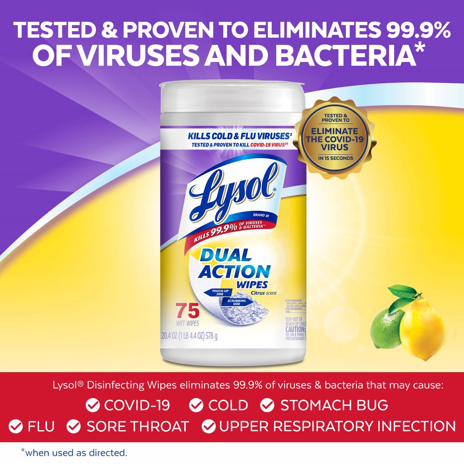 Lysol Dual Action Fiber Weave Antibacterial Wipes 75 pk