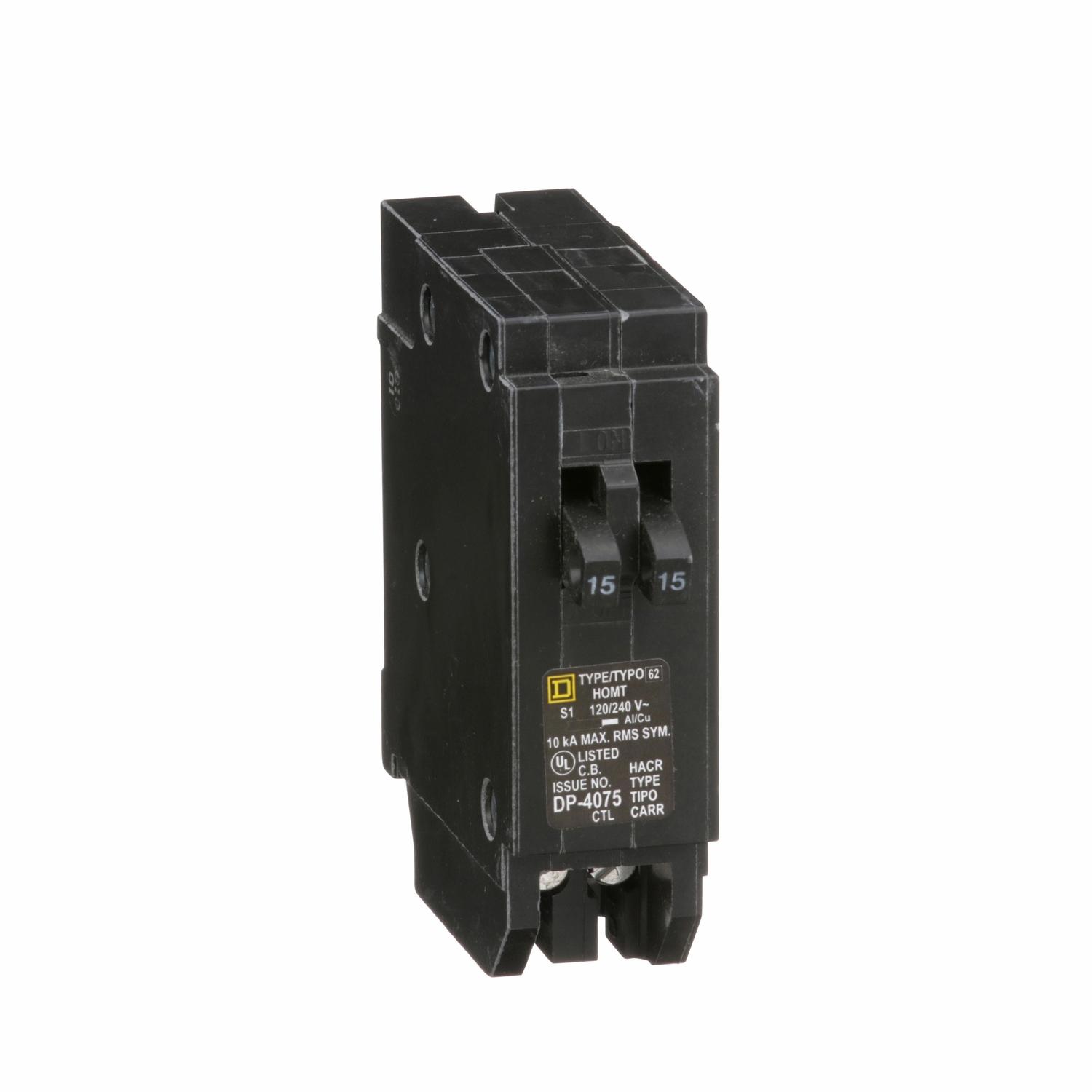 Square D HomeLine 15/15 amps Tandem Single Pole Circuit Breaker