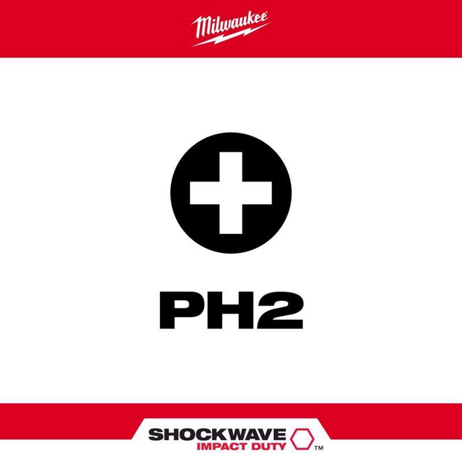 Milwaukee Shockwave Phillips #2 X 2 in. L Impact Power Bit Steel 15 pc