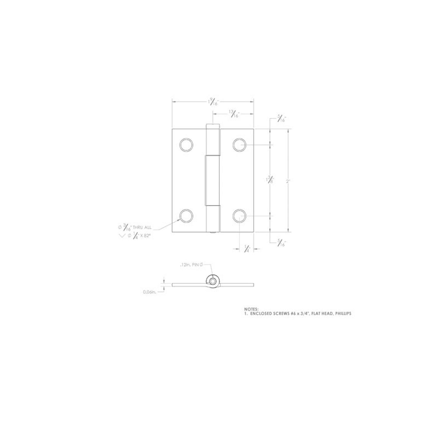 Ace 1.1 in. W X 2 in. L Stainless Steel Silver Stainless Steel Narrow Hinge 2 pk