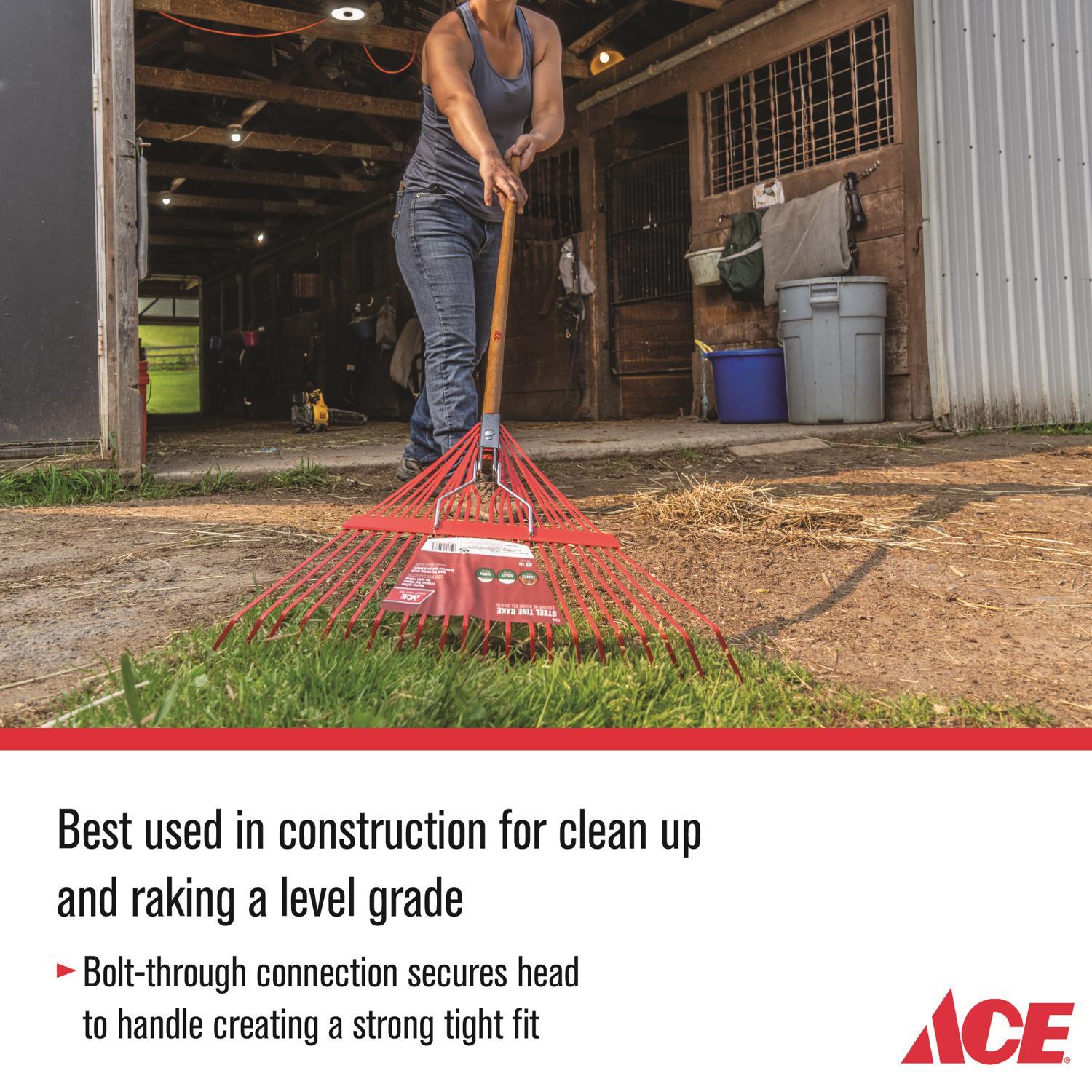 Ace 64.5 in. 22 Tine Steel Rake Wood Handle
