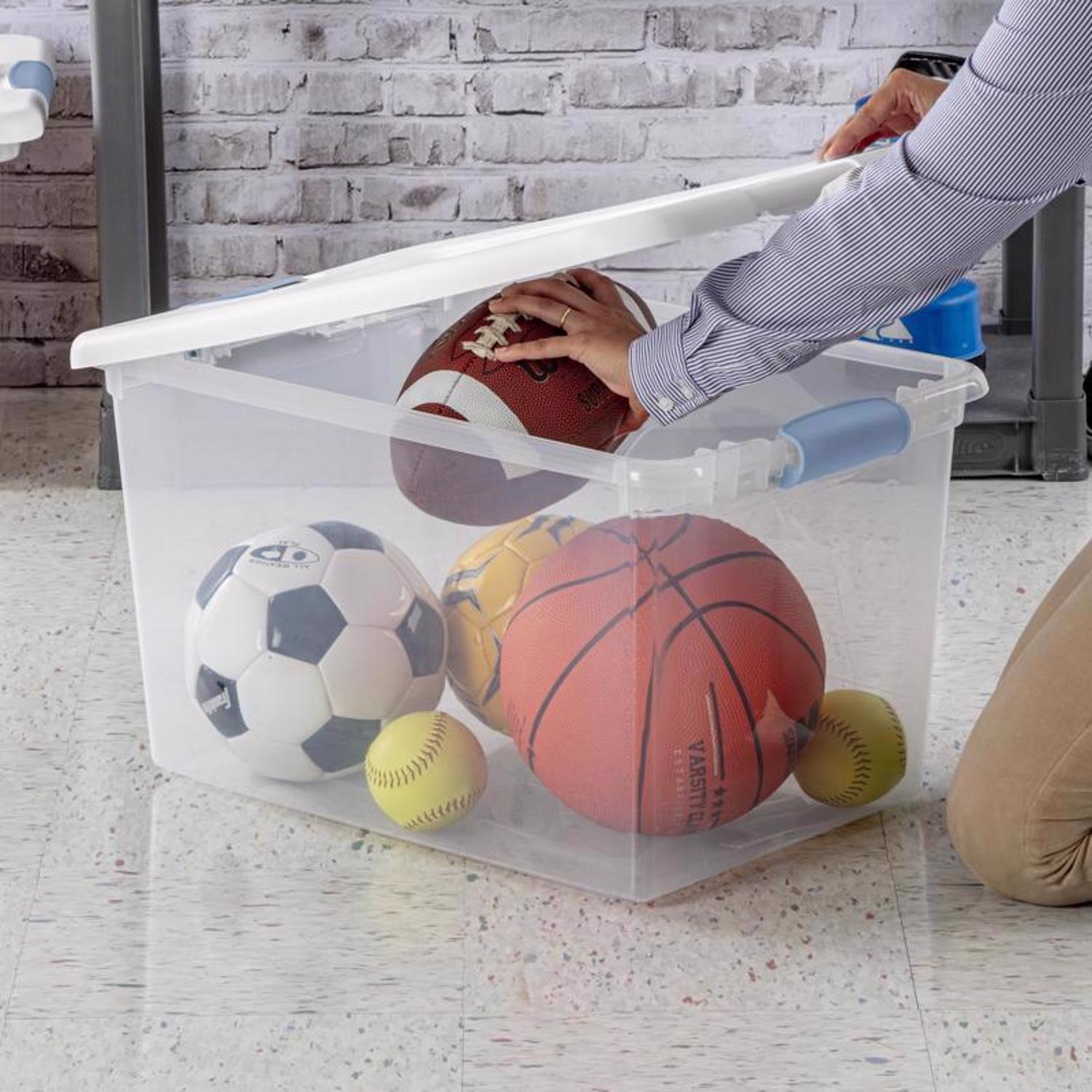 Sterilite 64 qt Clear/White Latch Storage Box 13-1/2 in. H X 23-3/4 in. W X 16 in. D Stackable