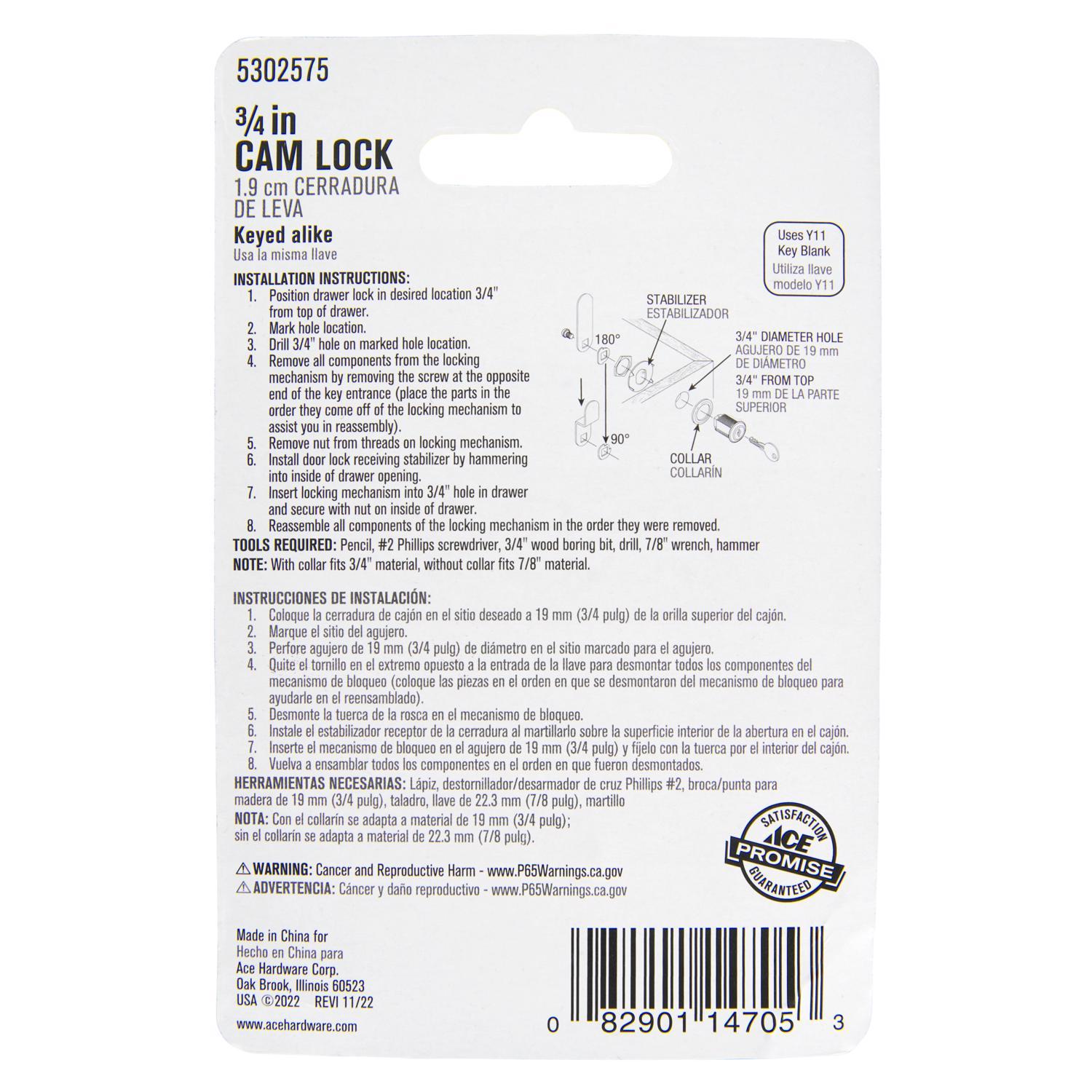 Ace Bright Brass Silver Brass Cam Lock