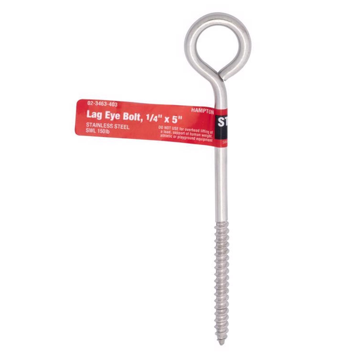 Hampton 1/4 in. X 5 in. L Stainless Stainless Steel Lag Thread Eyebolt