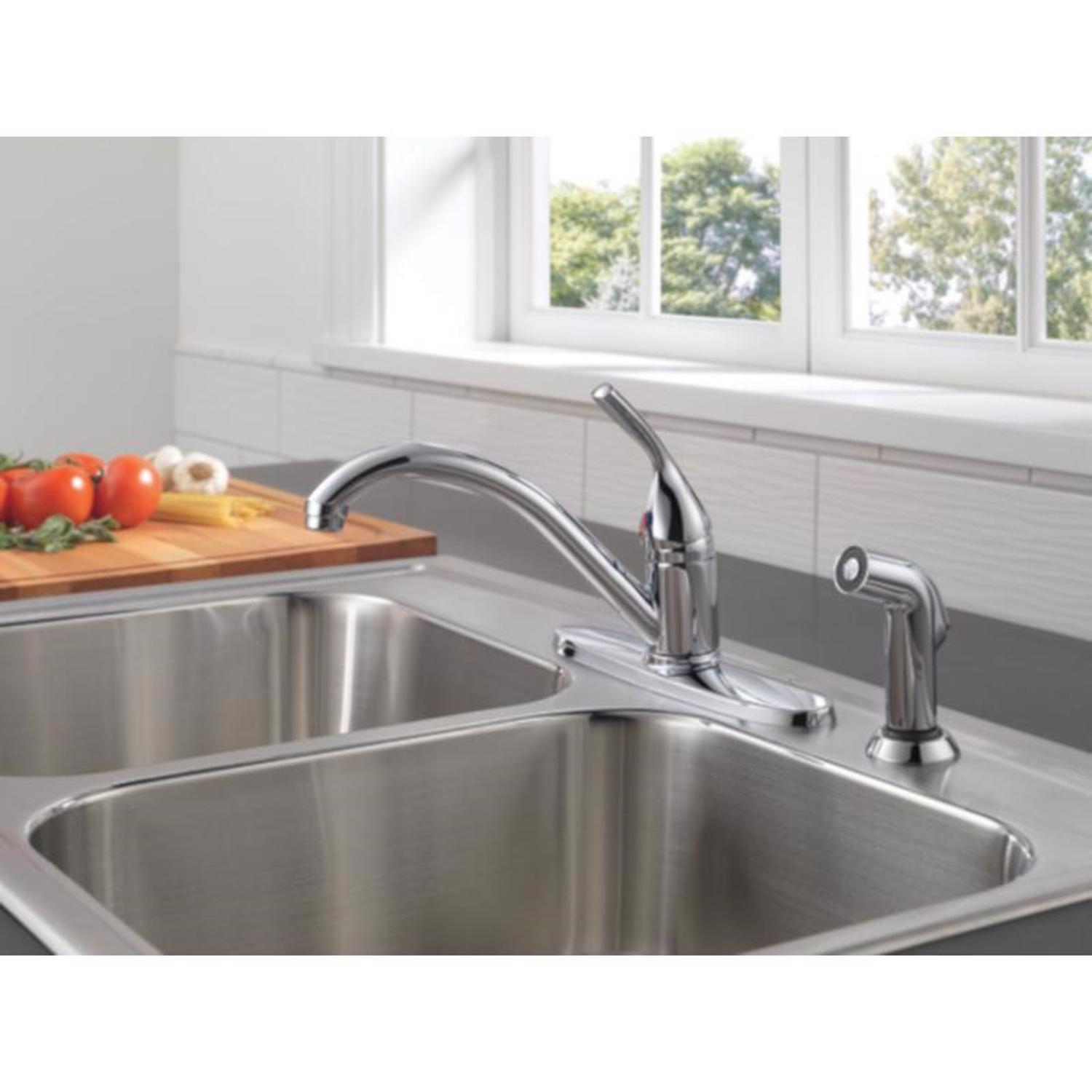 Delta Classic One Handle Stainless Steel Kitchen Faucet Side Sprayer Included
