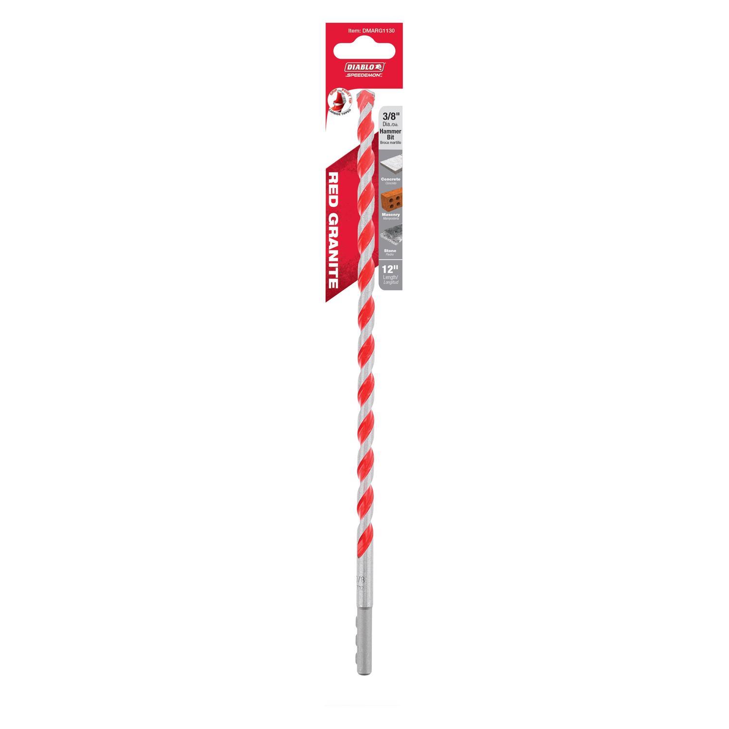 Diablo SPEEDemon 3/8 in. X 12 in. L Carbide Tipped Red Granite Hammer Drill Bit Round Shank 1 pk