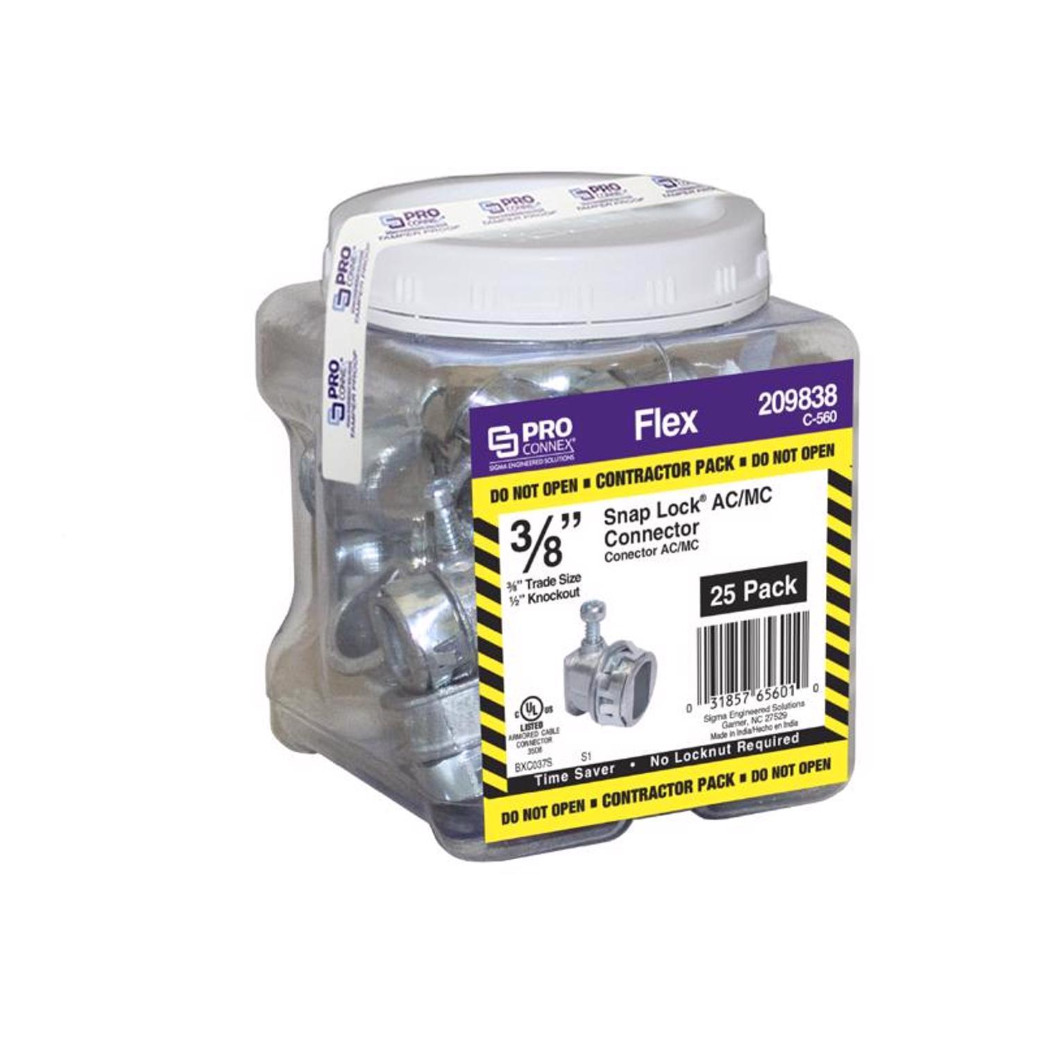 Sigma Engineered Solutions Snap Lock 3/8 in. D Die-Cast Zinc Flex Connector For AC and MC 25 pk