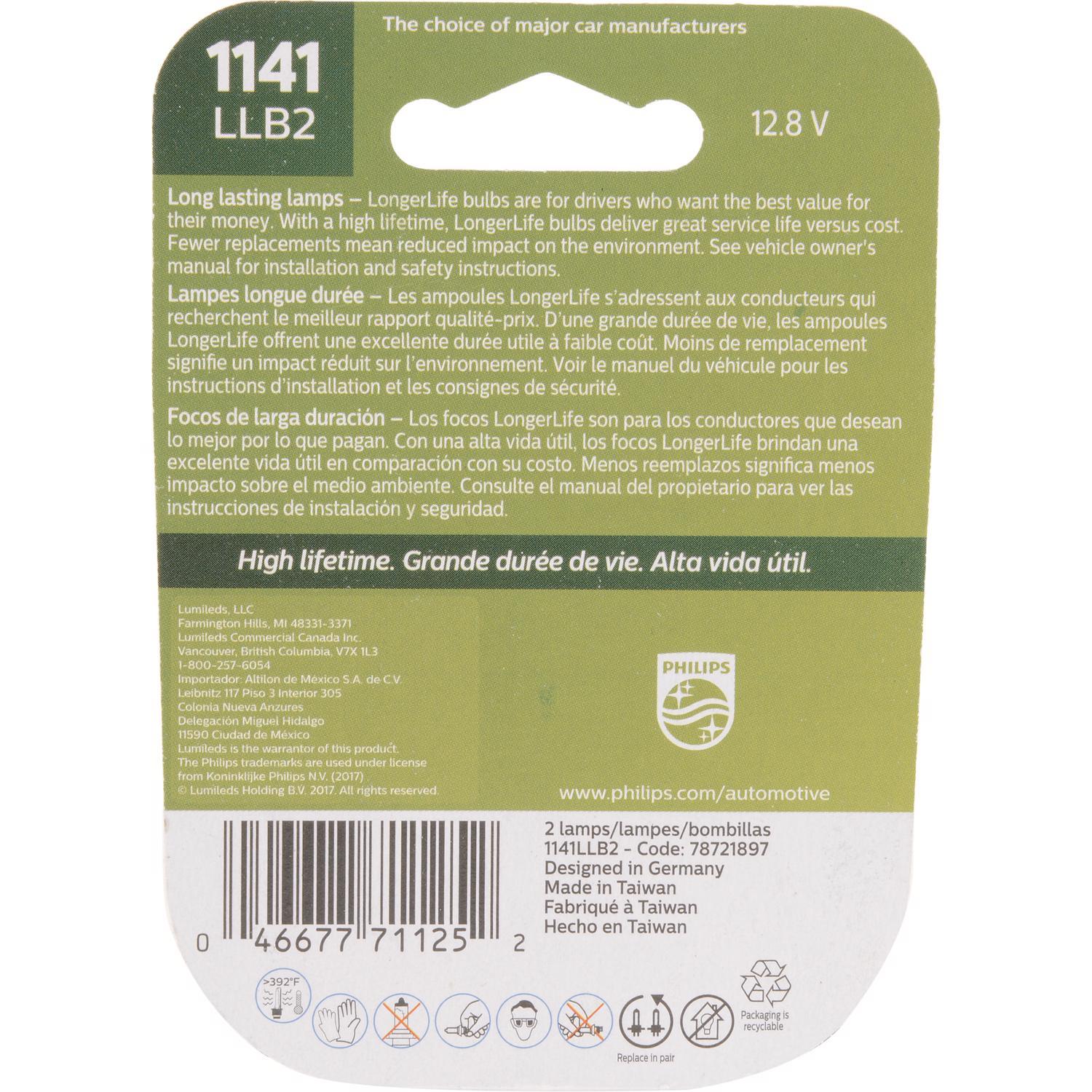 Philips LongerLife Incandescent Back-Up/Cornering/Stop/Turn Miniature Automotive Bulb 1141LLB2