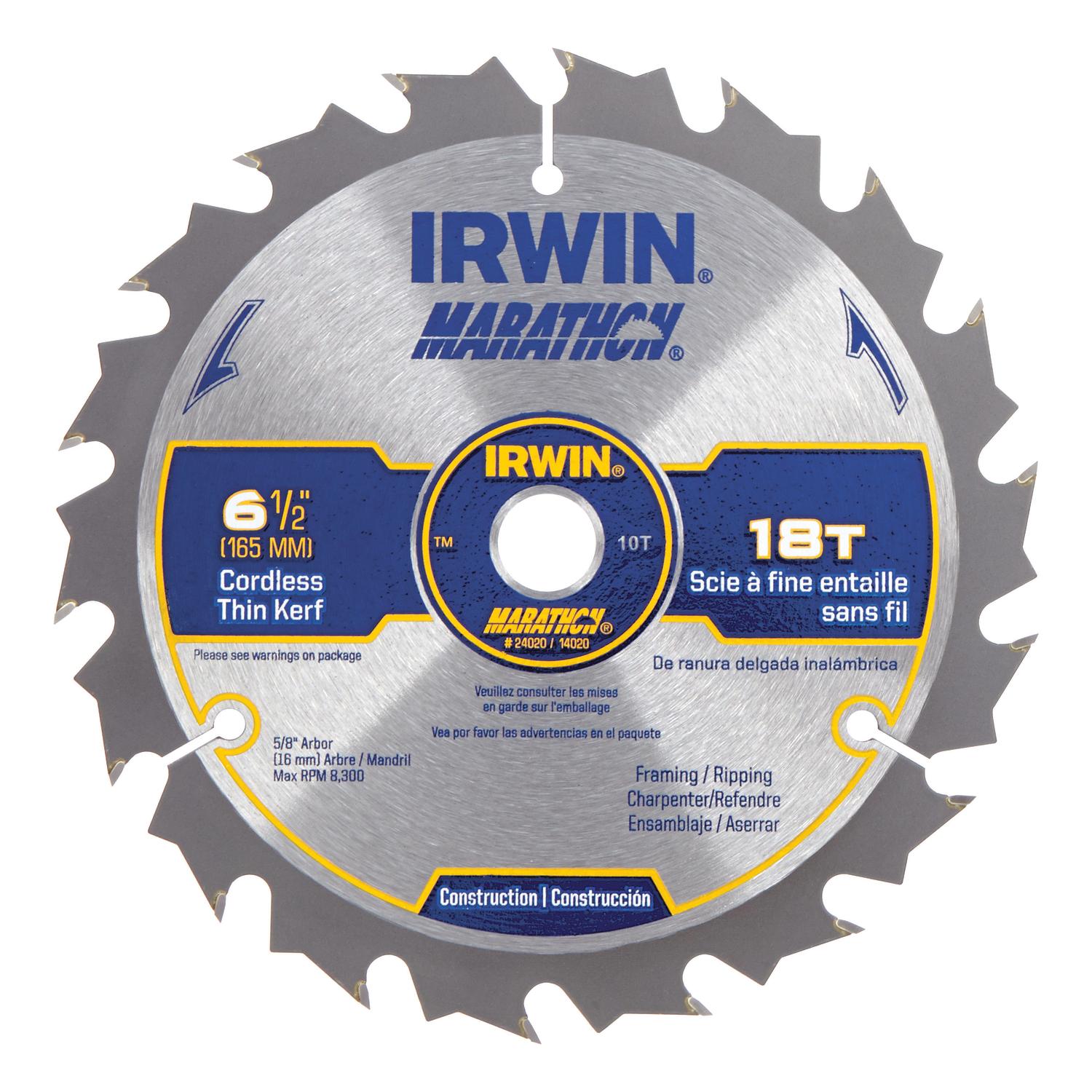 Irwin Marathon 6-1/2 in. D X 5/8 in. Classic Carbide Circular Saw Blade 18 teeth 1 pk