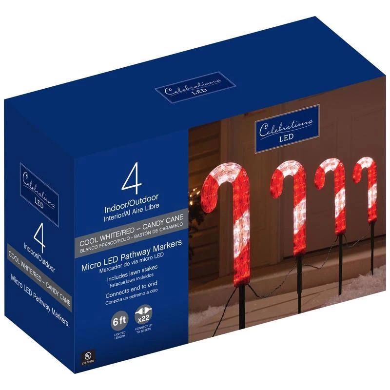 Celebrations Blue Led Red/white Cane Candy 12 In. Pathway Decor